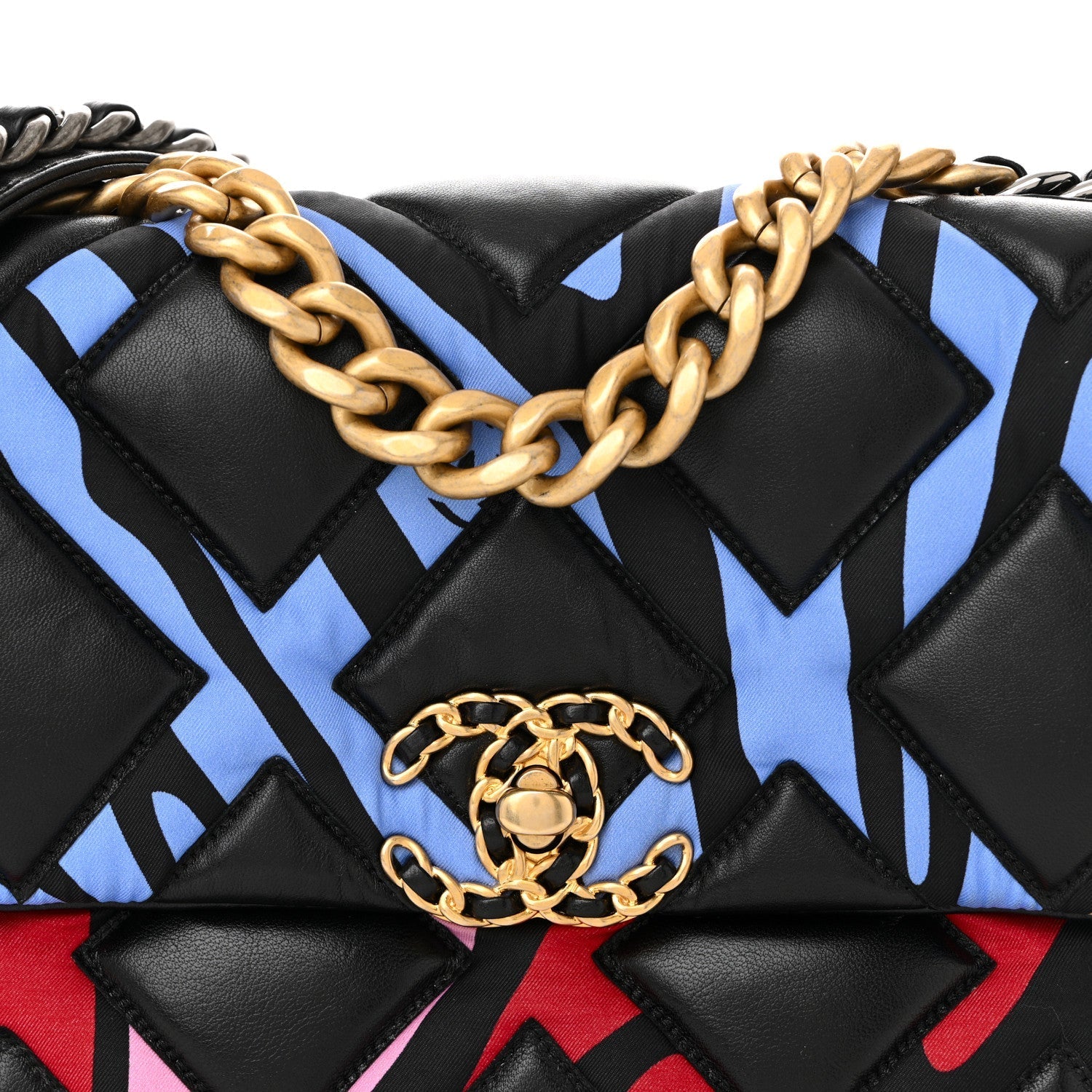 Lambskin Printed Fabric Medium Chanel 19 Flap Black Multicolor