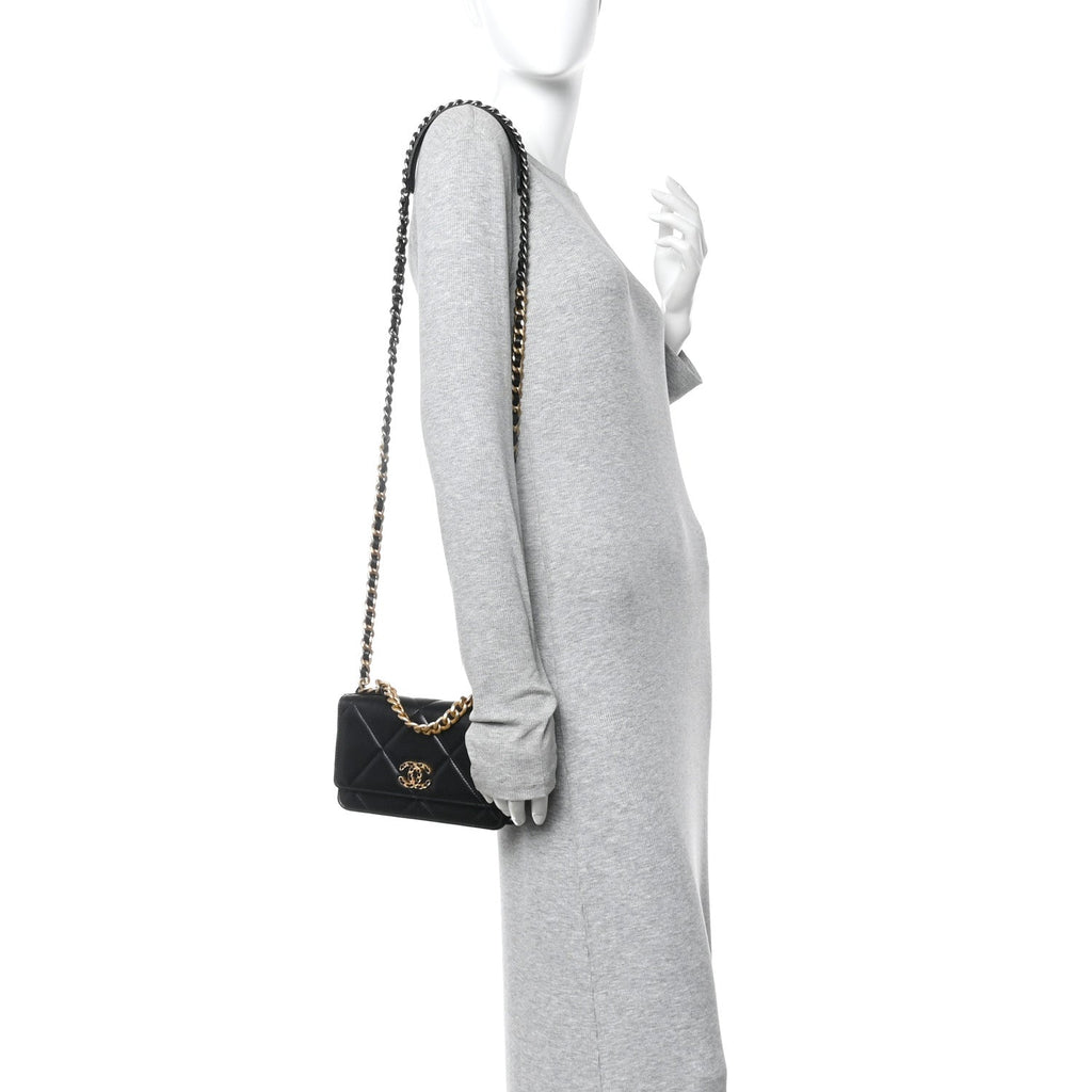 Lambskin Quilted Chanel 19 Wallet On Chain WOC Black