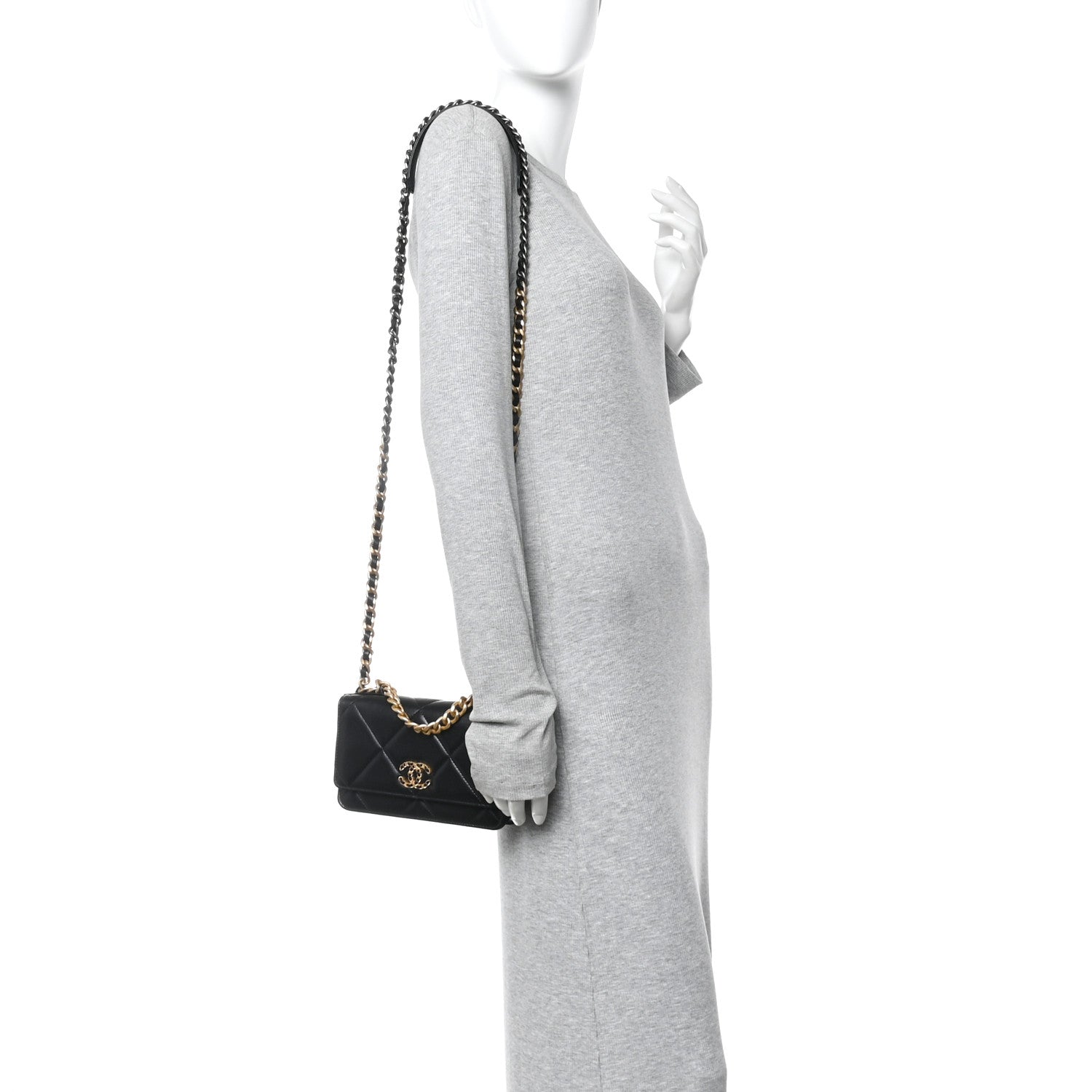Lambskin Quilted Chanel 19 Wallet On Chain WOC Black