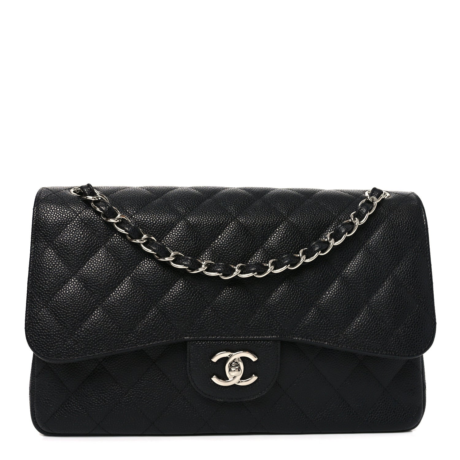 Caviar Quilted Jumbo Double Flap Black