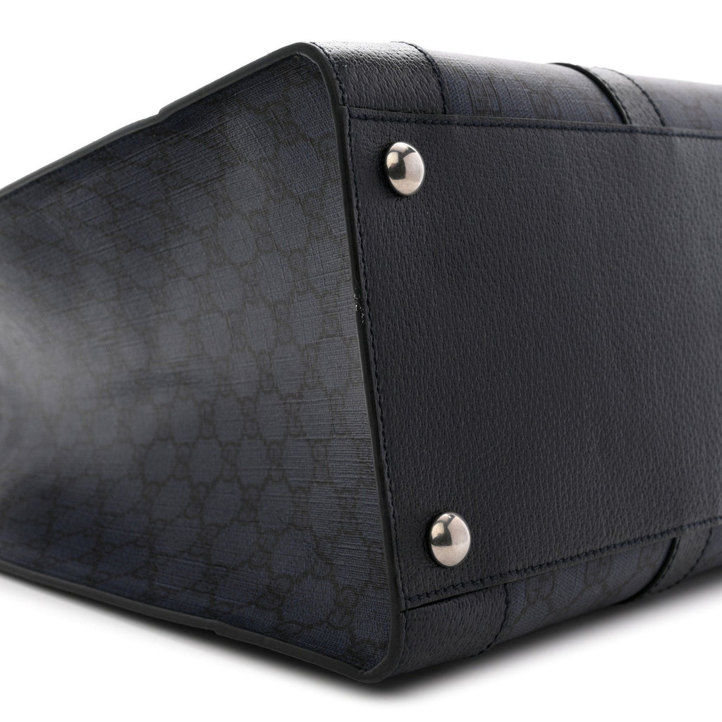 GG Supreme Monogram Textured Dollar Calfskin Large Ophidia Tote Bag Black Blue