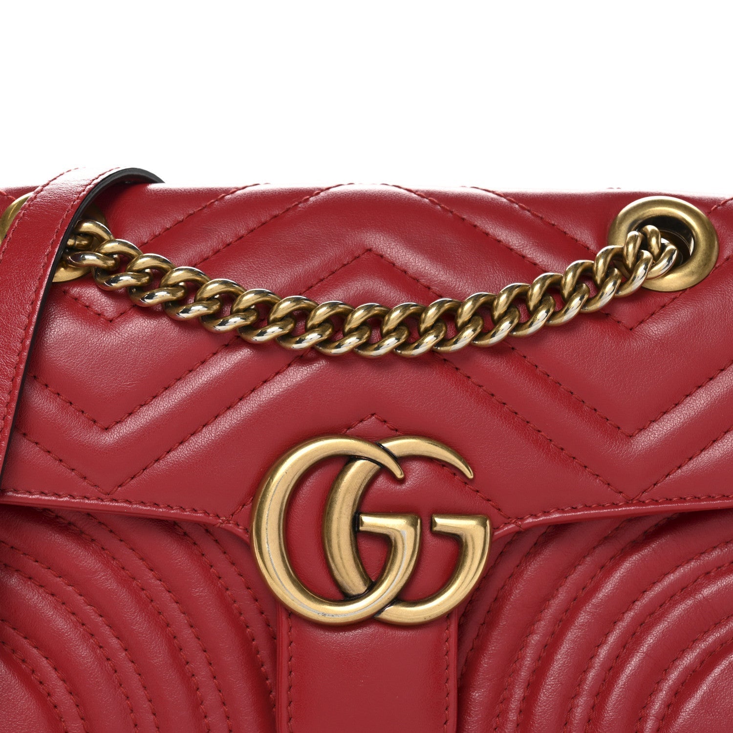 Calfskin Matelasse Mini GG Marmont Shoulder Bag Hibiscus Red