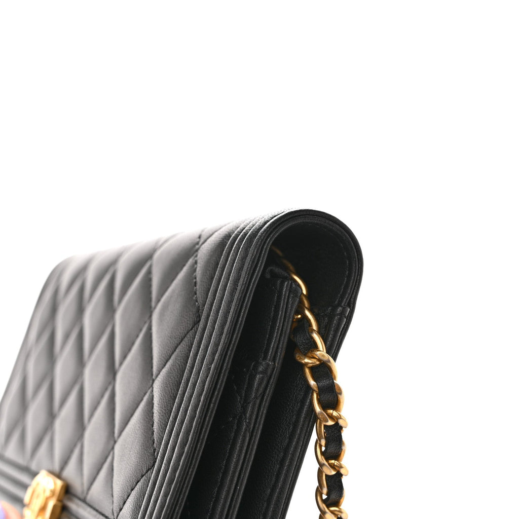 Lambskin Quilted Boy Wallet On Chain WOC Black