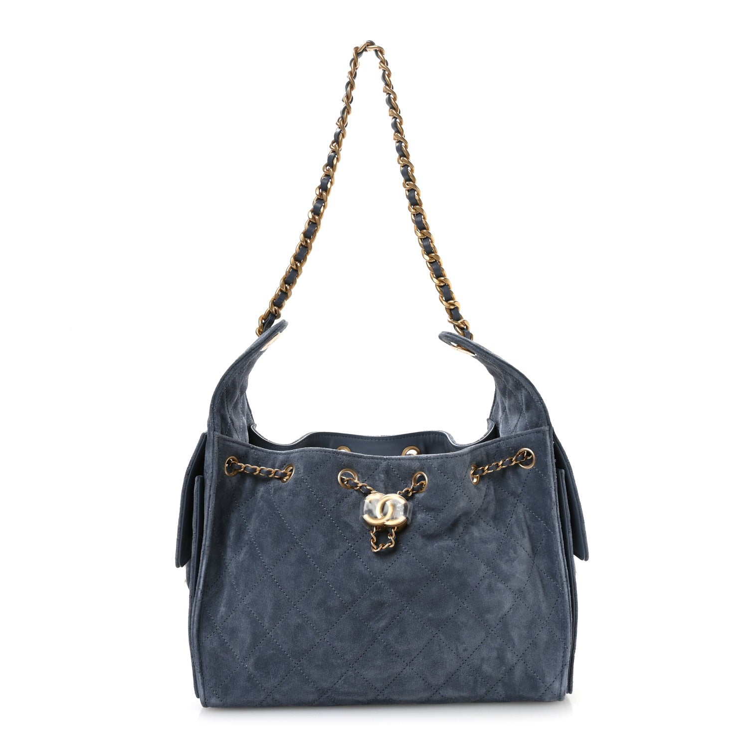 Suede Quilted Small Chanel 25 Handbag Blue