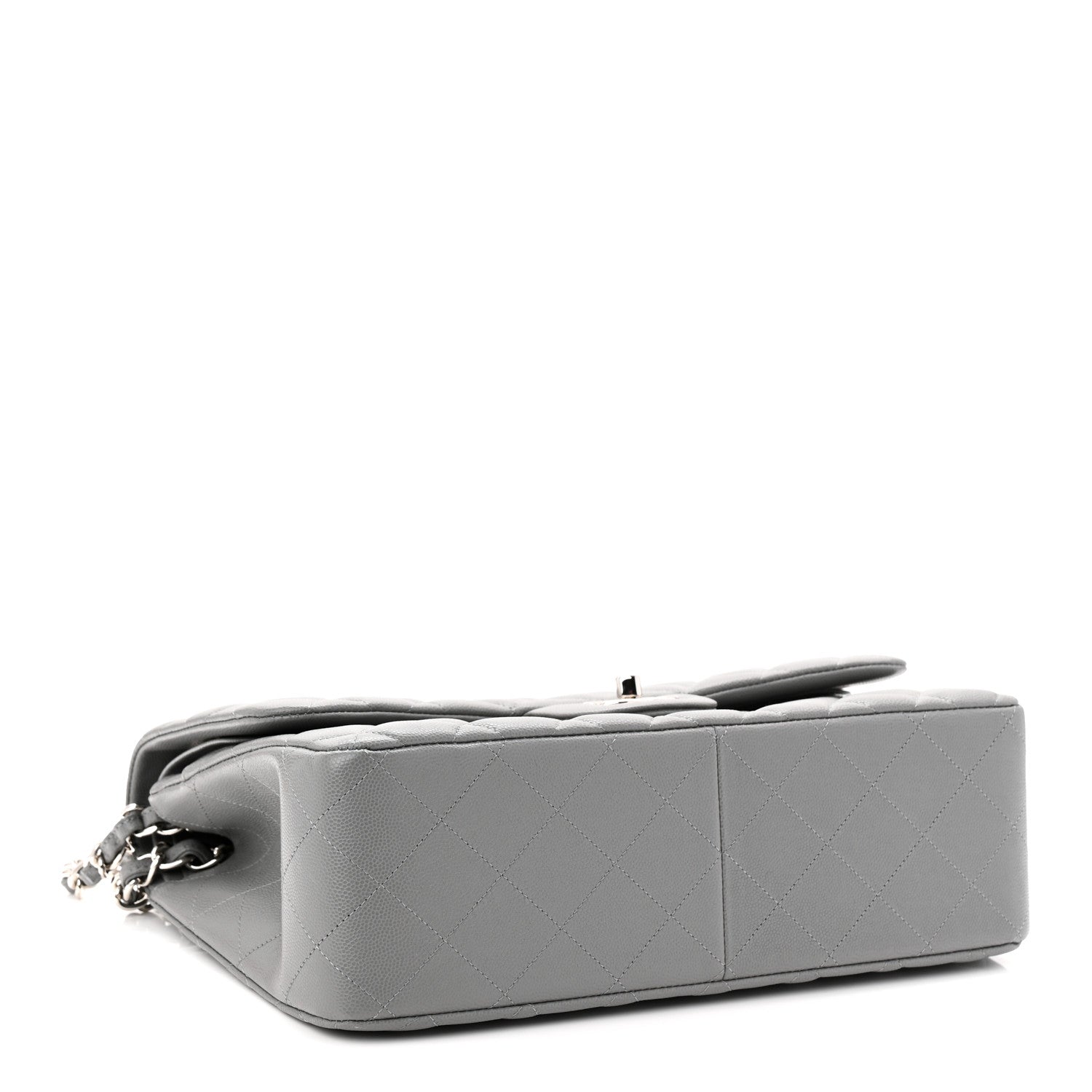 Caviar Quilted Jumbo Double Flap Grey