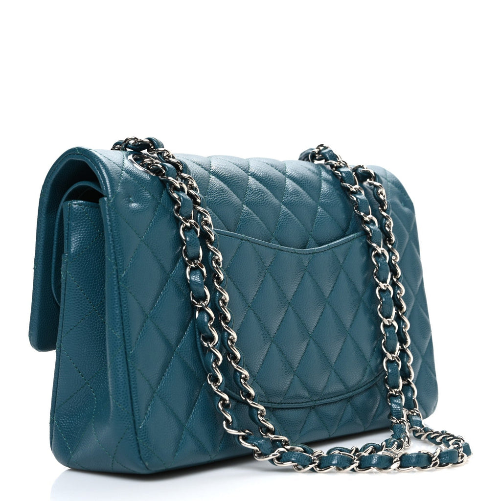 Caviar Quilted Medium Double Flap Dark Turquoise