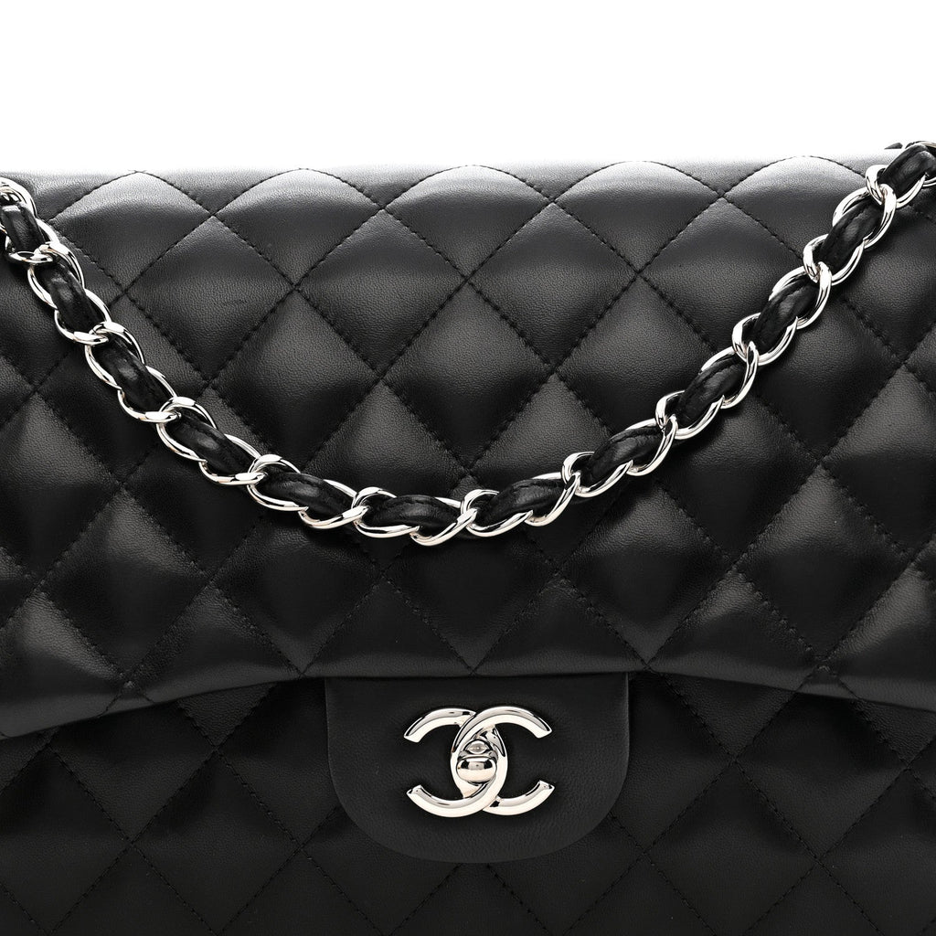 Lambskin Quilted Jumbo Double Flap Black