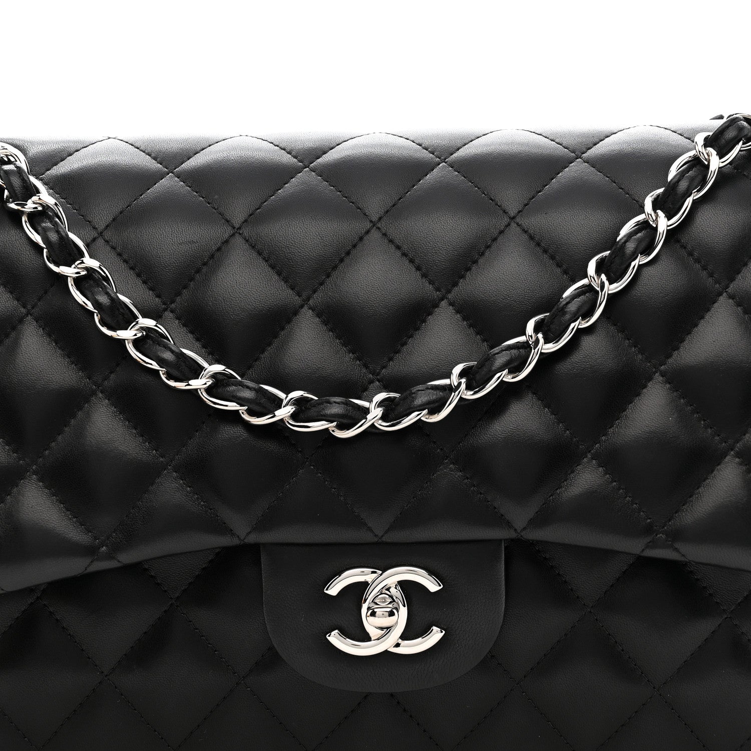 Lambskin Quilted Jumbo Double Flap Black