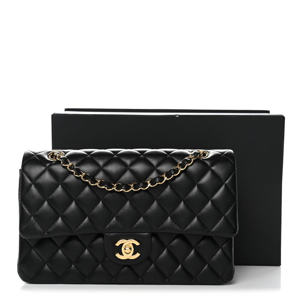 Lambskin Quilted Medium Double Flap Black