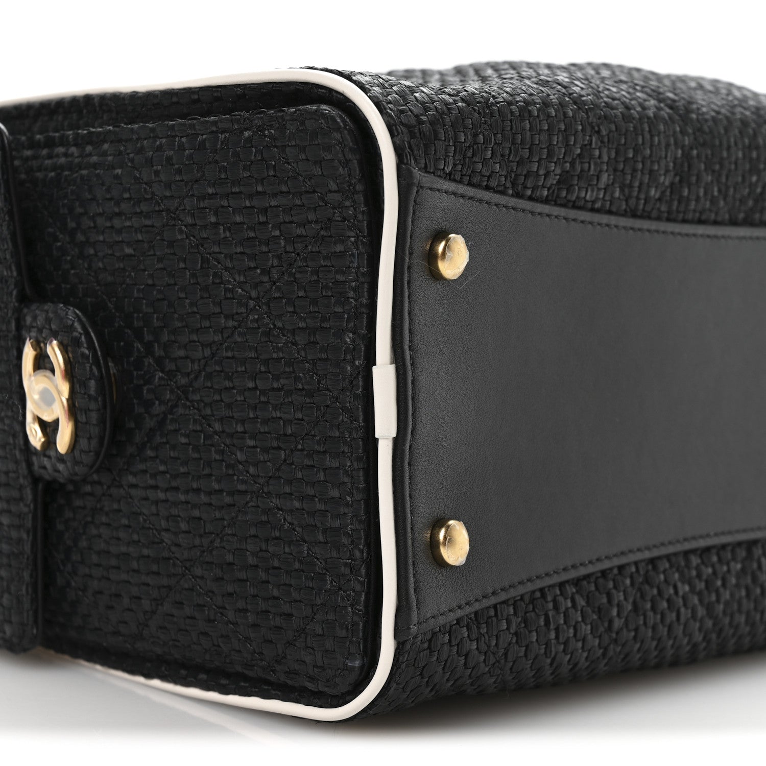 Braided Raffia Calfskin Small Chanel 25 Handbag Black White