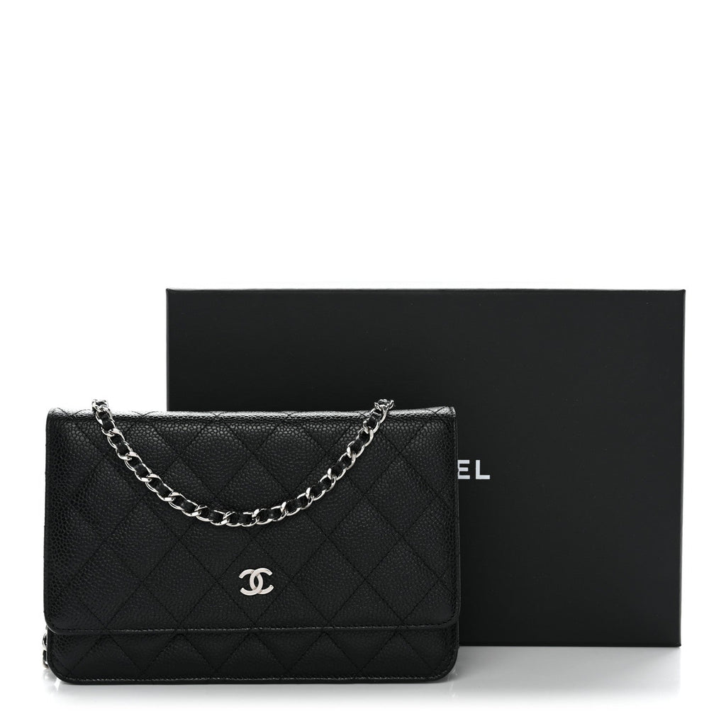 Caviar Quilted Wallet on Chain WOC Black
