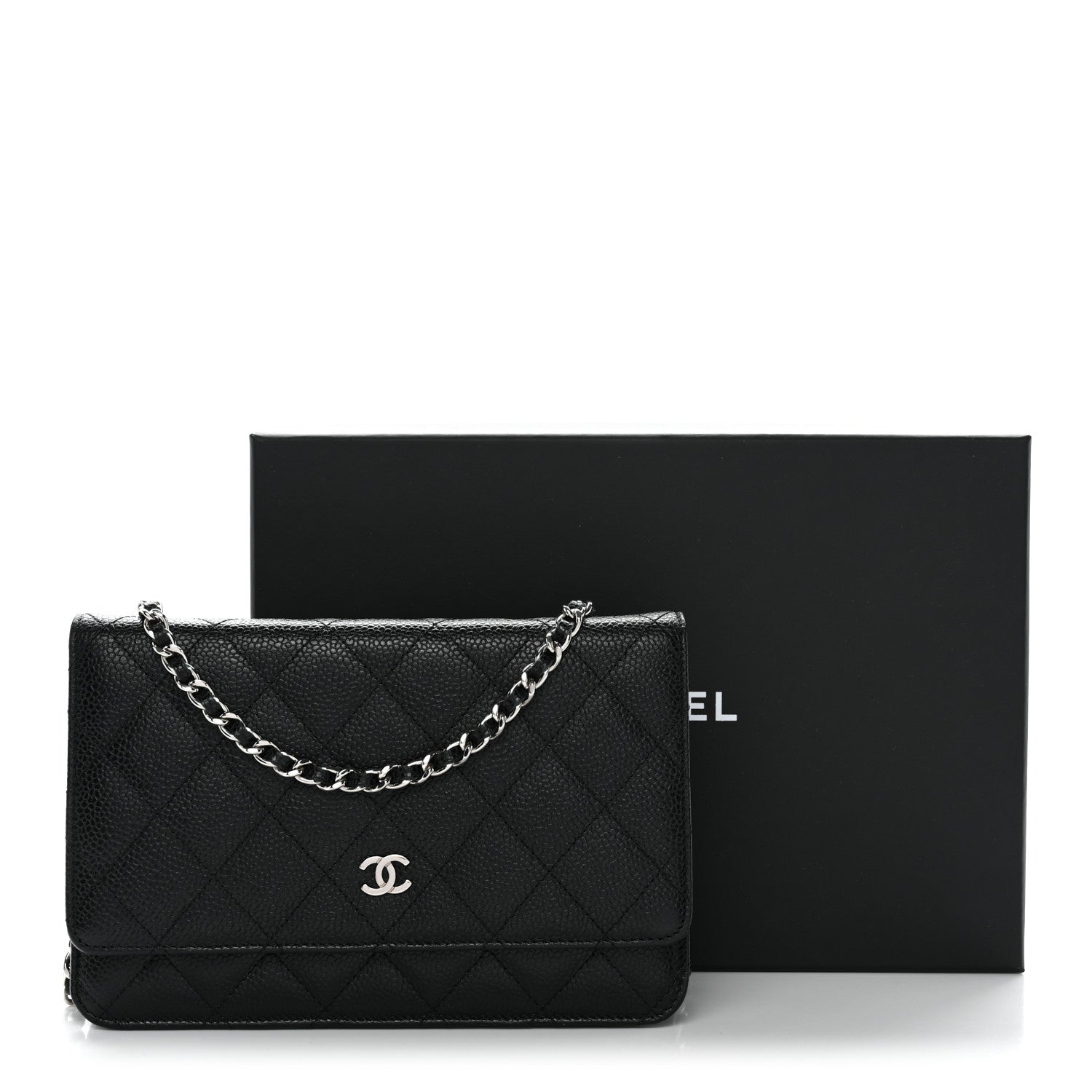 Caviar Quilted Wallet on Chain WOC Black