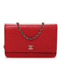 Lambskin Camellia Embossed Wallet on Chain WOC Red