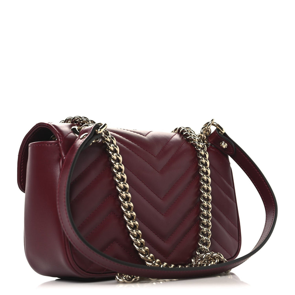 Calfskin Matelasse Small GG Marmont Shoulder Bag Rosso Ancora
