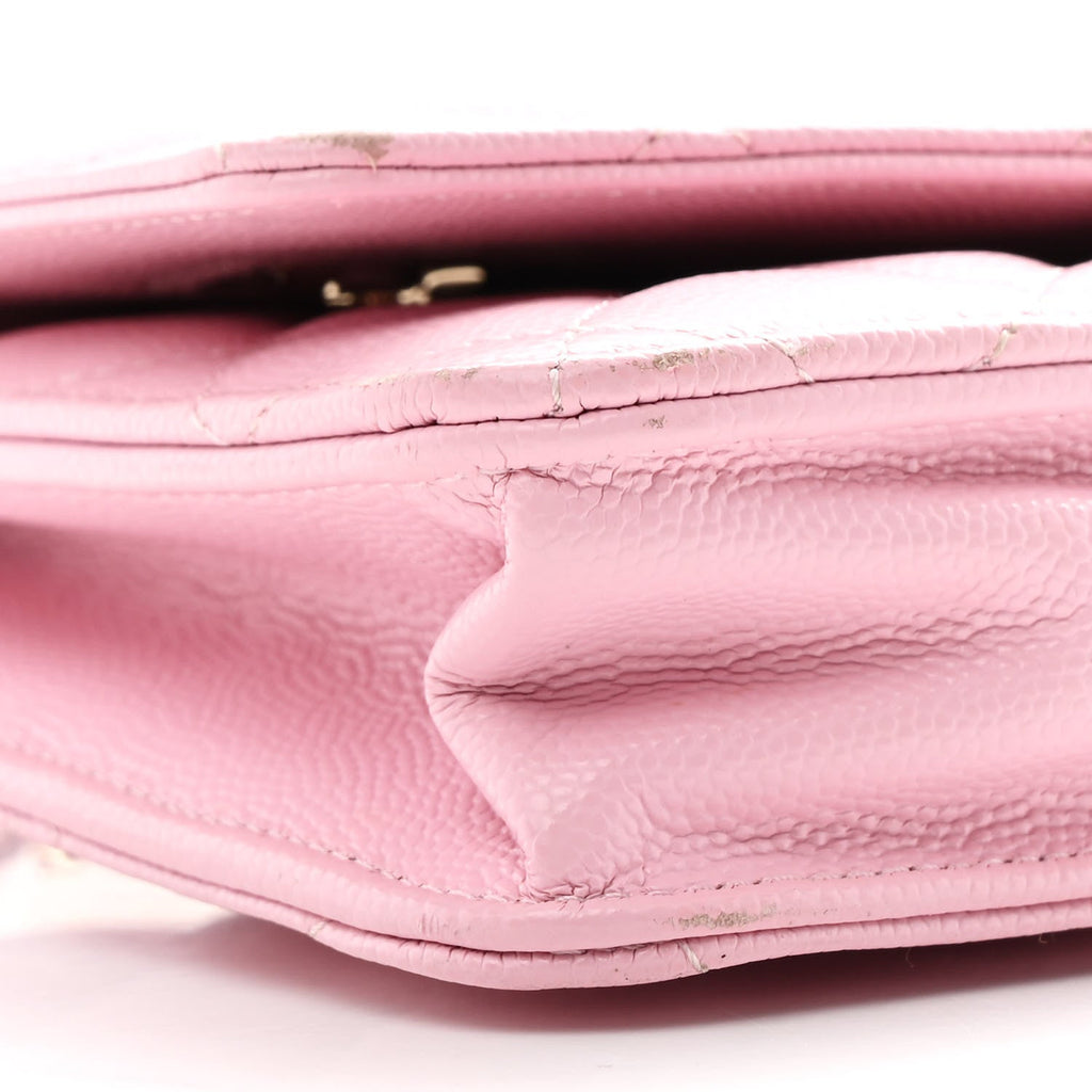 Caviar Quilted Wallet on Chain WOC Light Pink