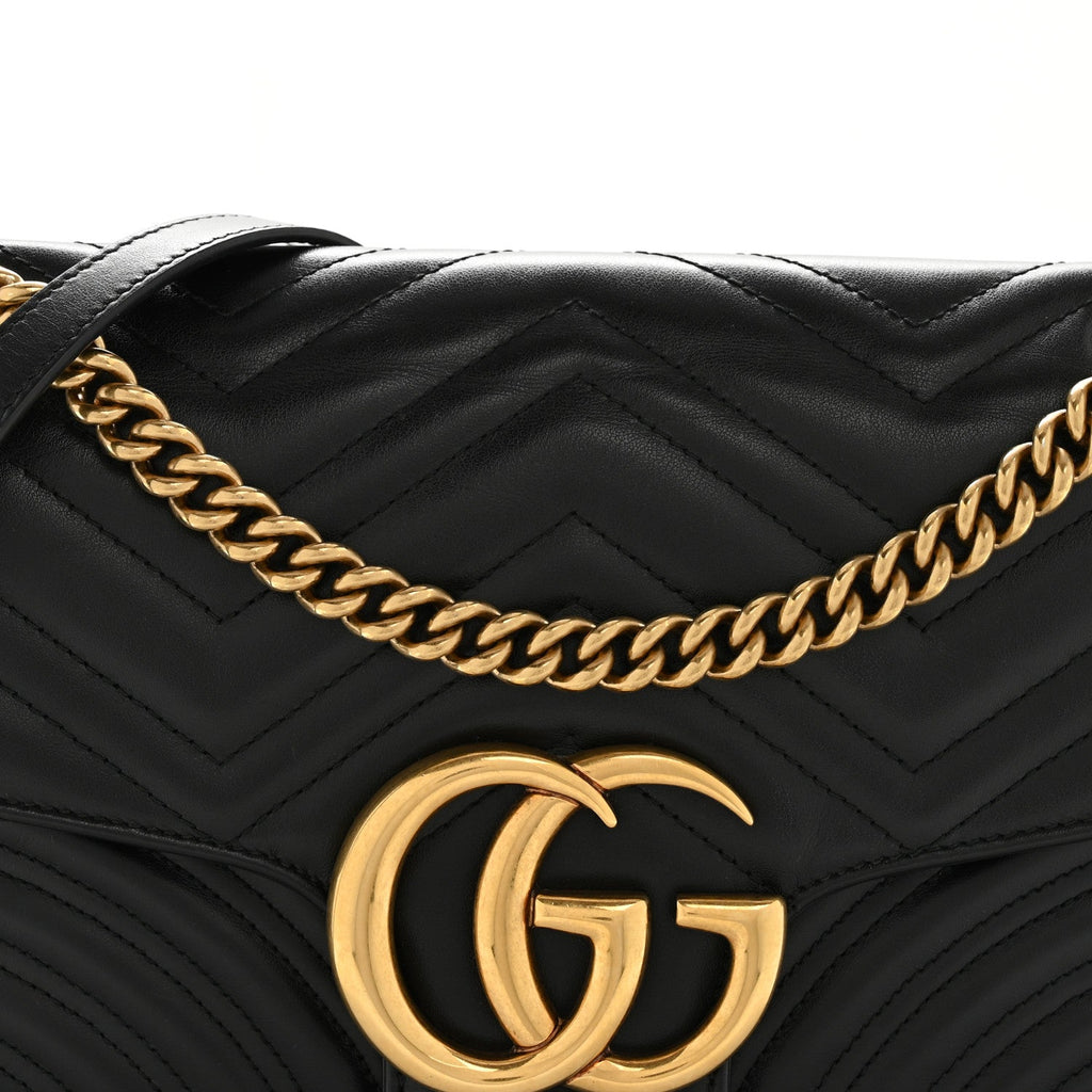Calfskin Matelasse Medium GG Marmont Shoulder Bag Black