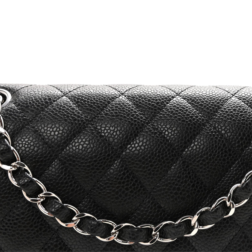 Caviar Quilted Medium Double Flap Black