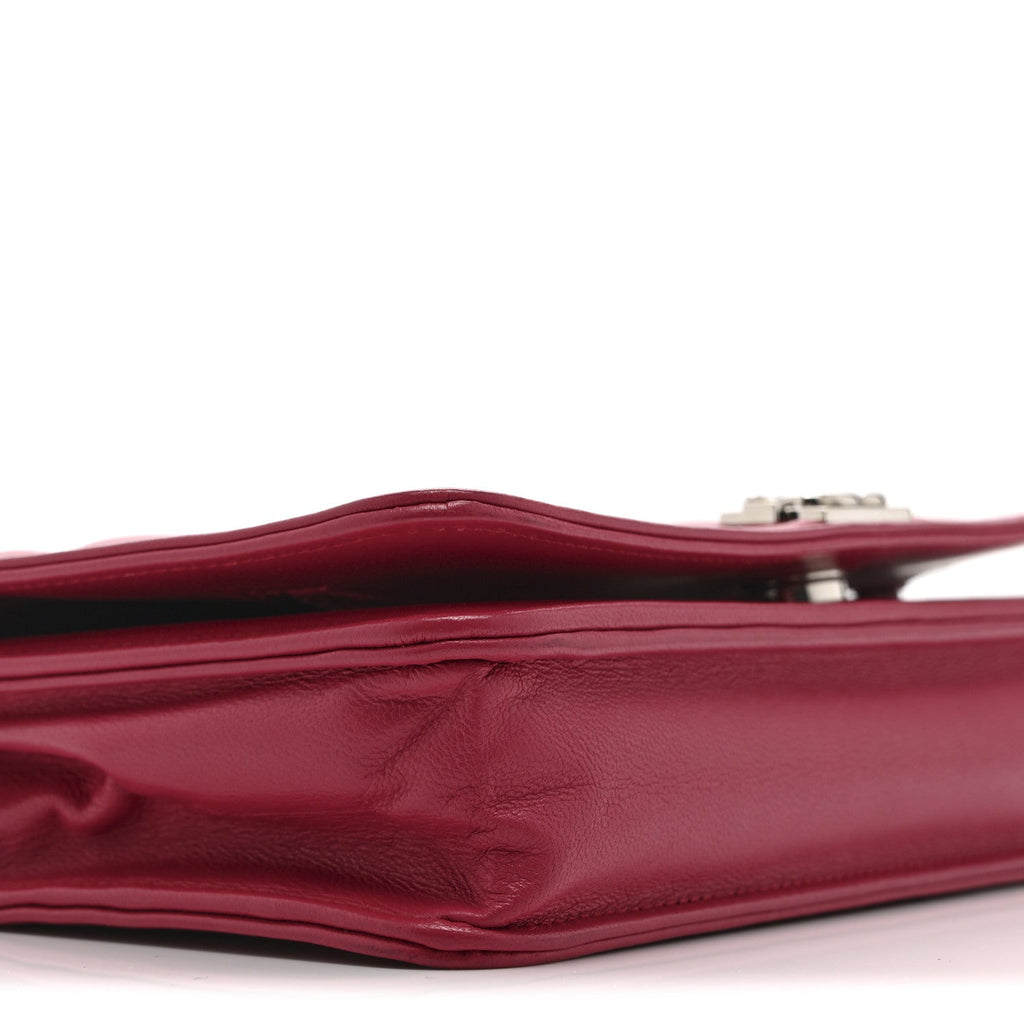 Lambskin Quilted Boy Wallet On Chain WOC Dark Fuchsia
