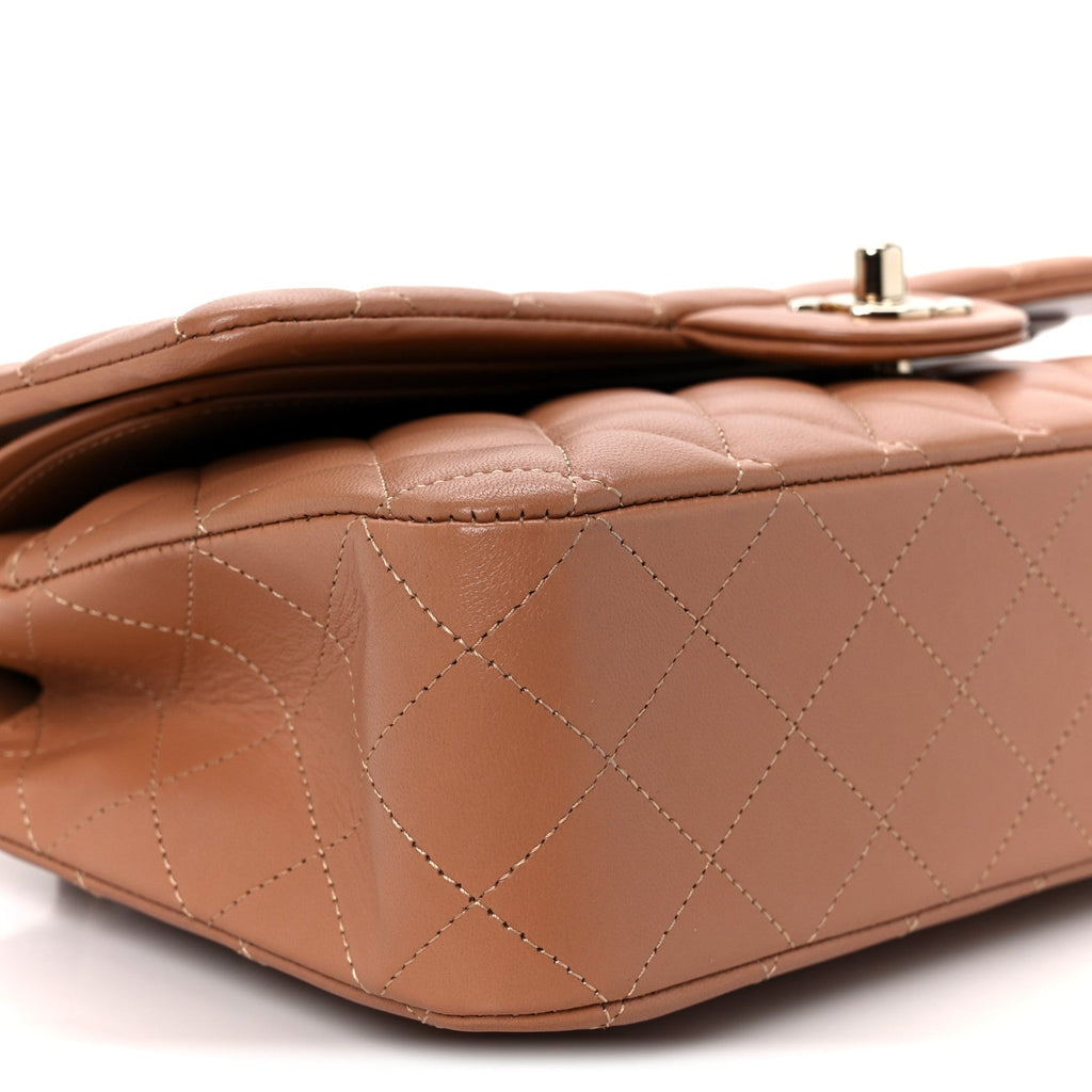 Lambskin Quilted Medium Double Flap Brown