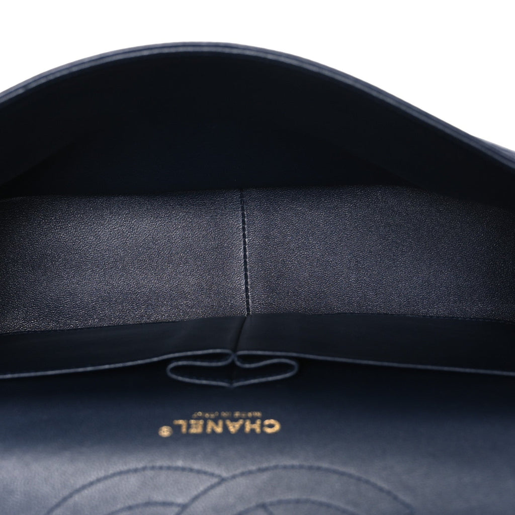 Lambskin Quilted Jumbo Double Flap Navy