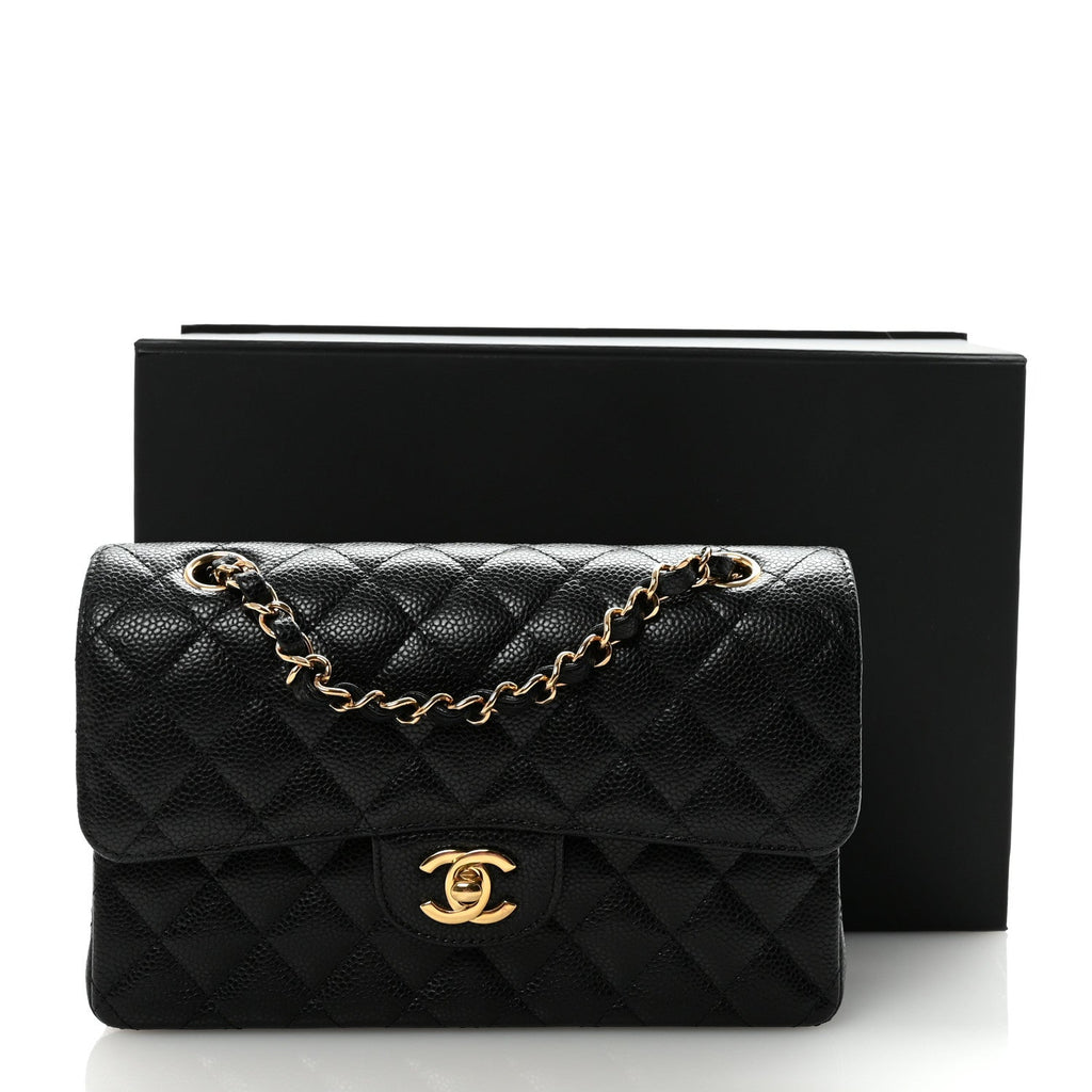 Caviar Quilted Small Double Flap Black