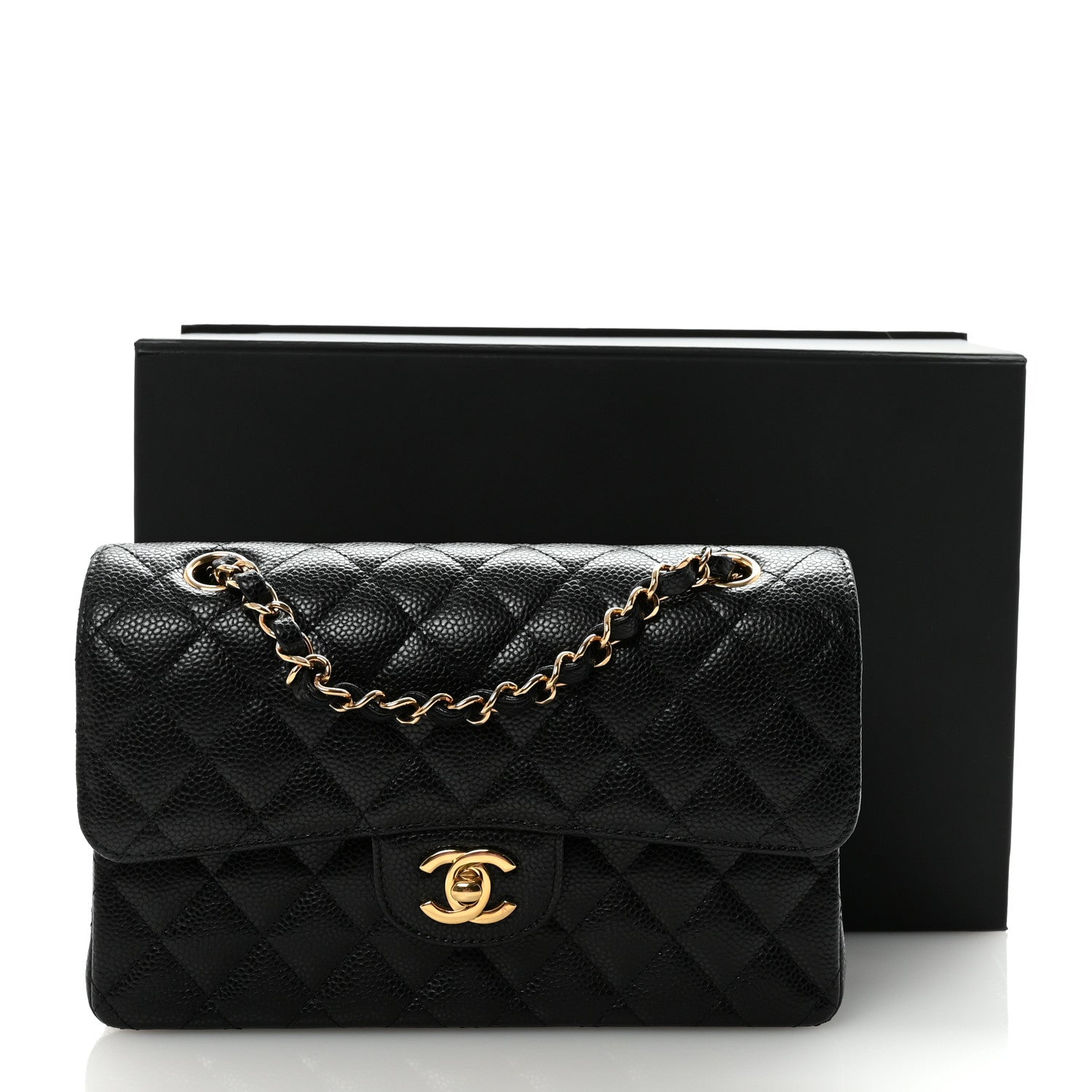 Caviar Quilted Small Double Flap Black