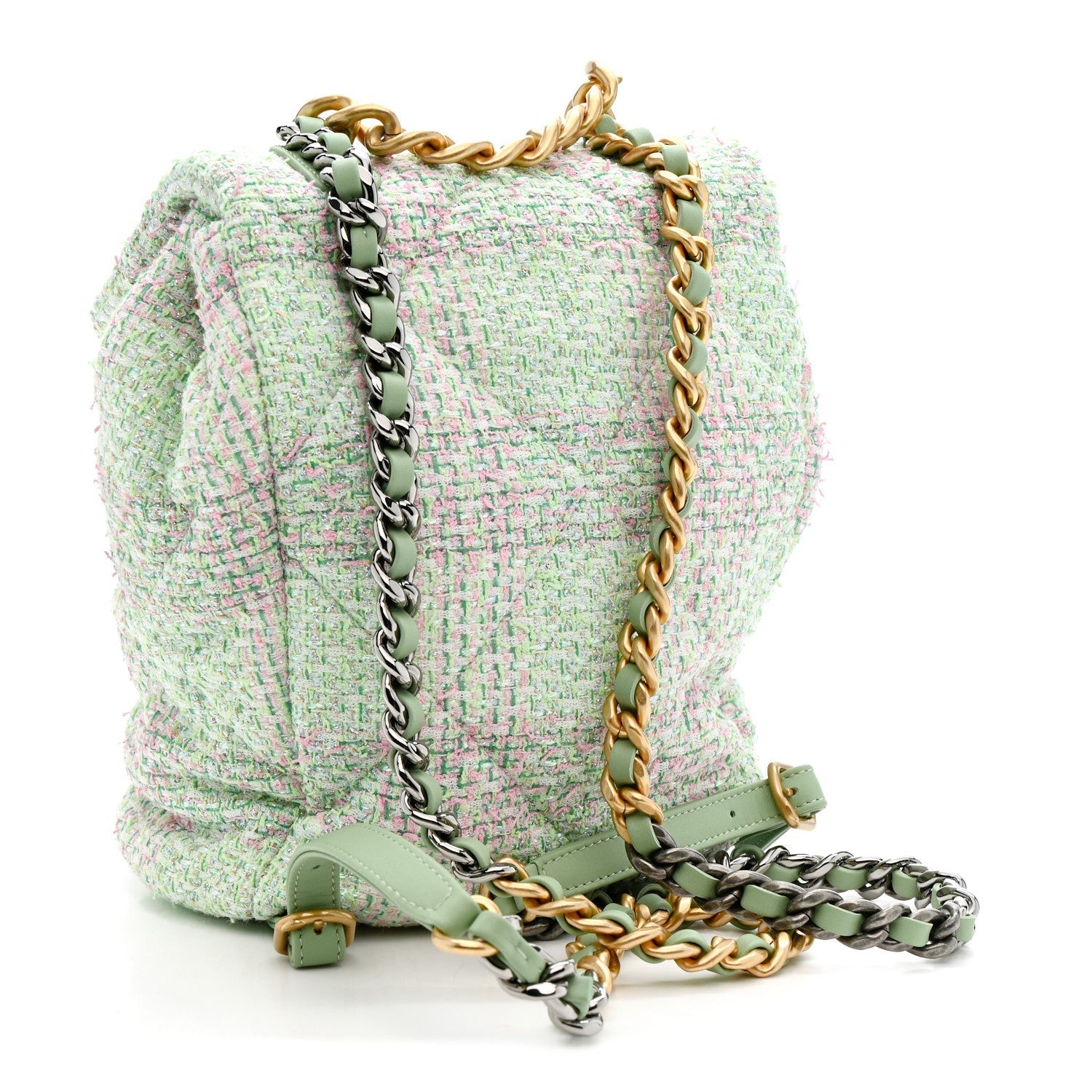 Tweed Quilted Chanel 19 Backpack Green Pink