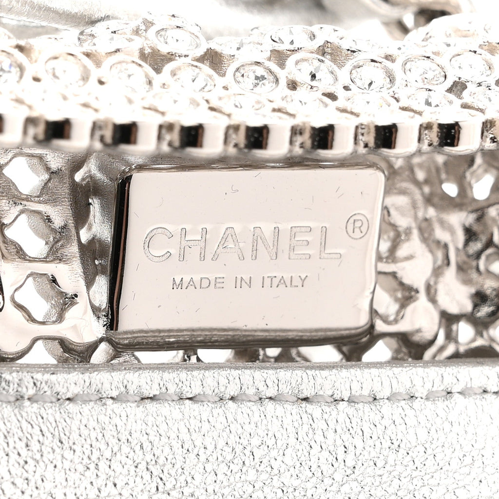 Crystal Embellished Metallic Lambskin Mini Chanel 22 Silver