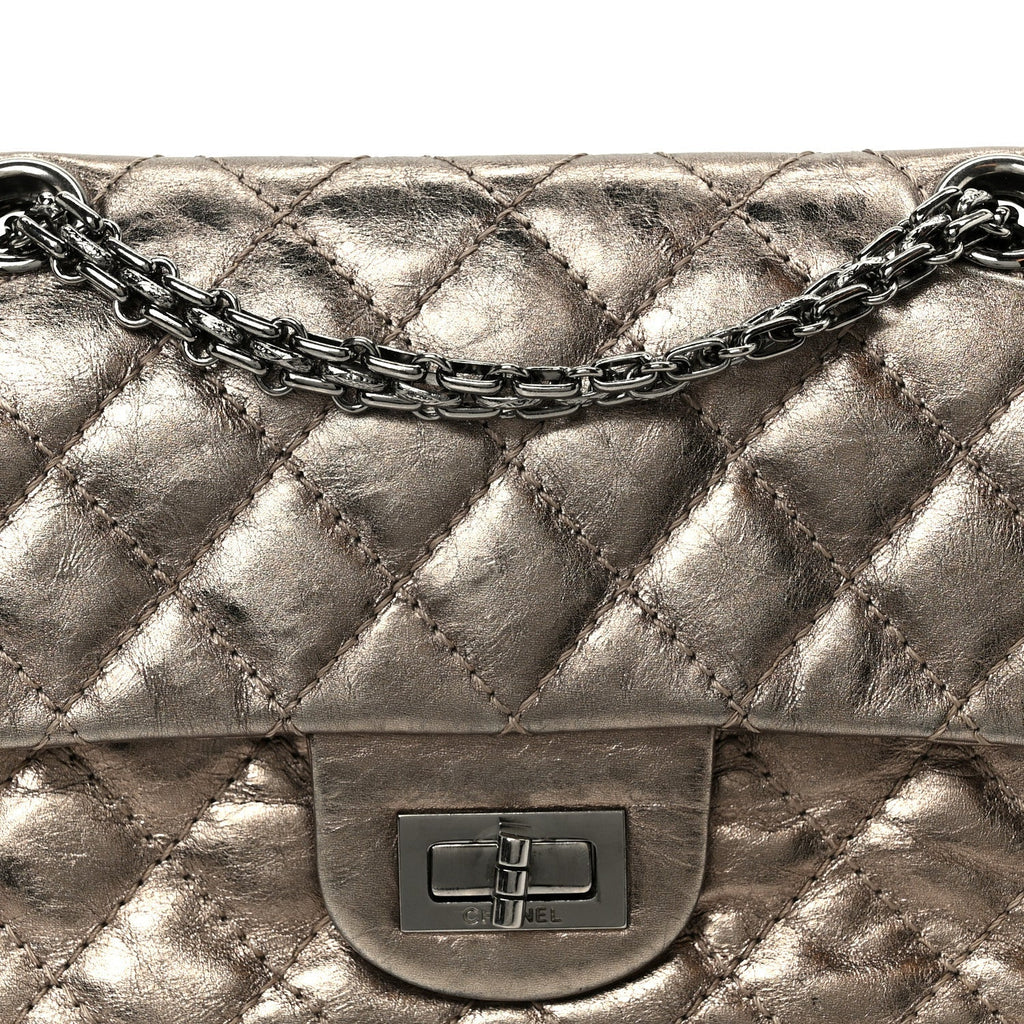 Aged Calfskin Quilted 2.55 Reissue Mini Flap Dark Silver