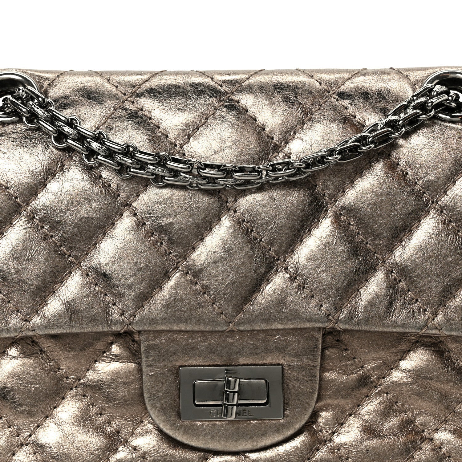 Aged Calfskin Quilted 2.55 Reissue Mini Flap Dark Silver