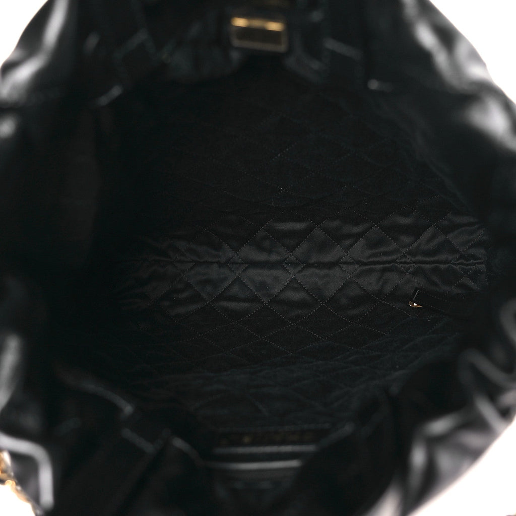 Shiny Calfskin Quilted Chanel 22 Backpack Black