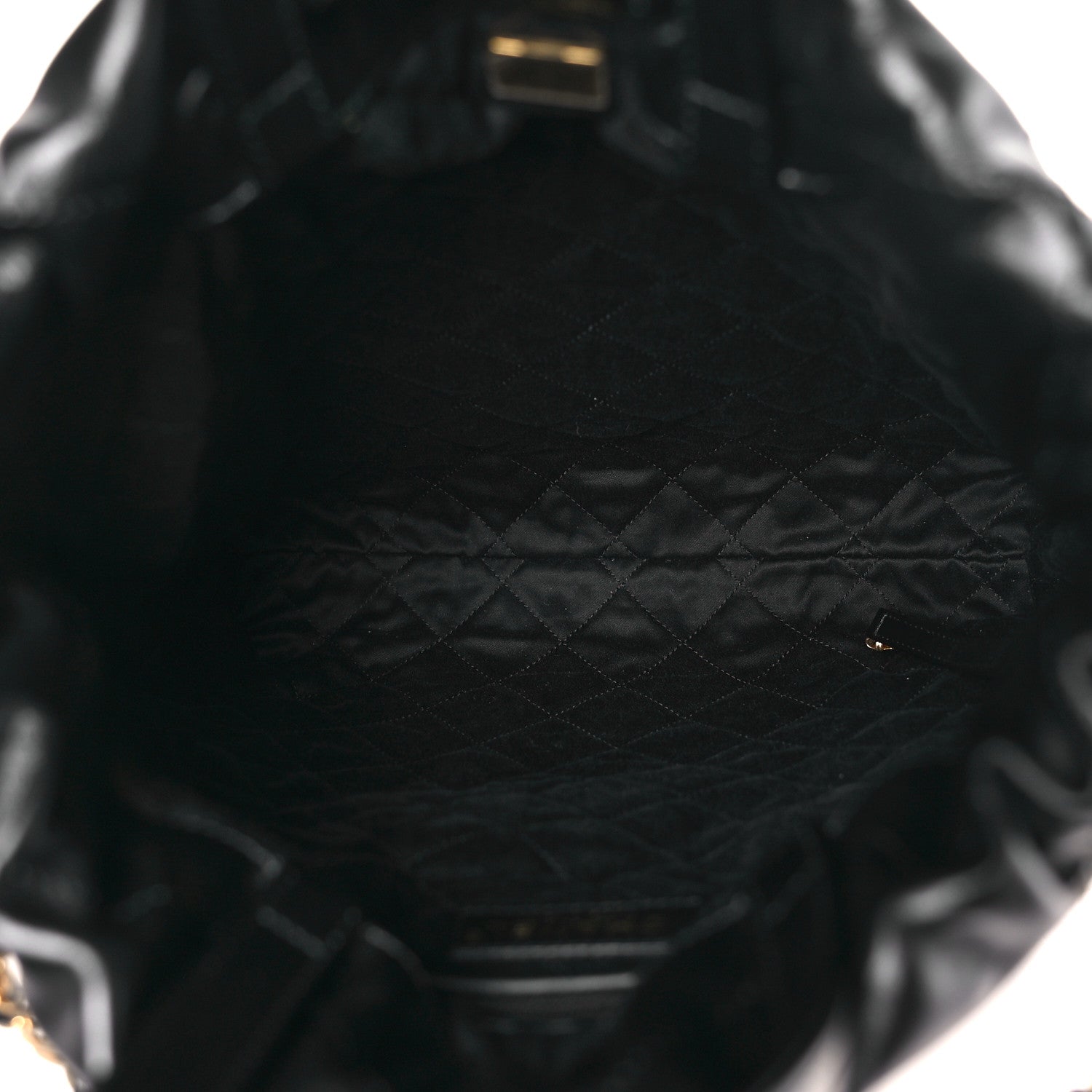 Shiny Calfskin Quilted Chanel 22 Backpack Black