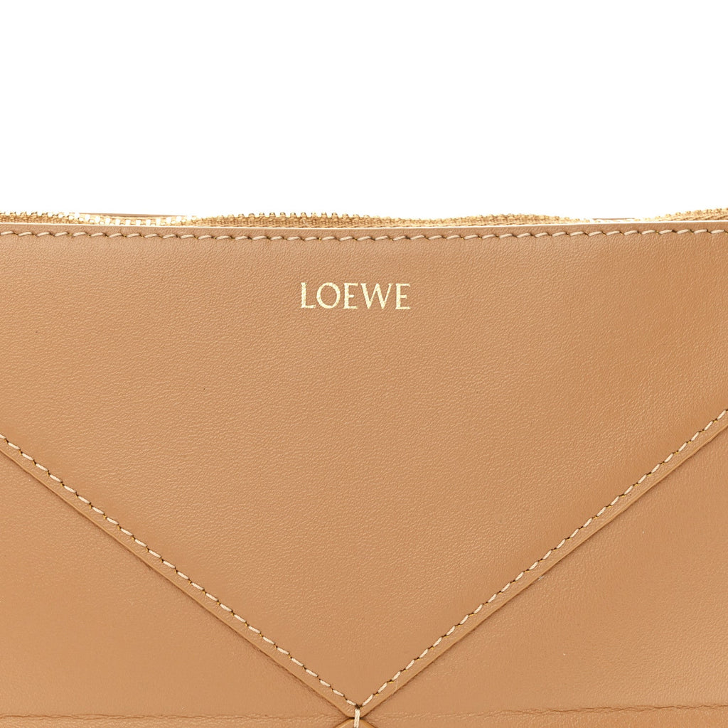 Shiny Calfskin Puzzle Fold Pouch Warm Desert
