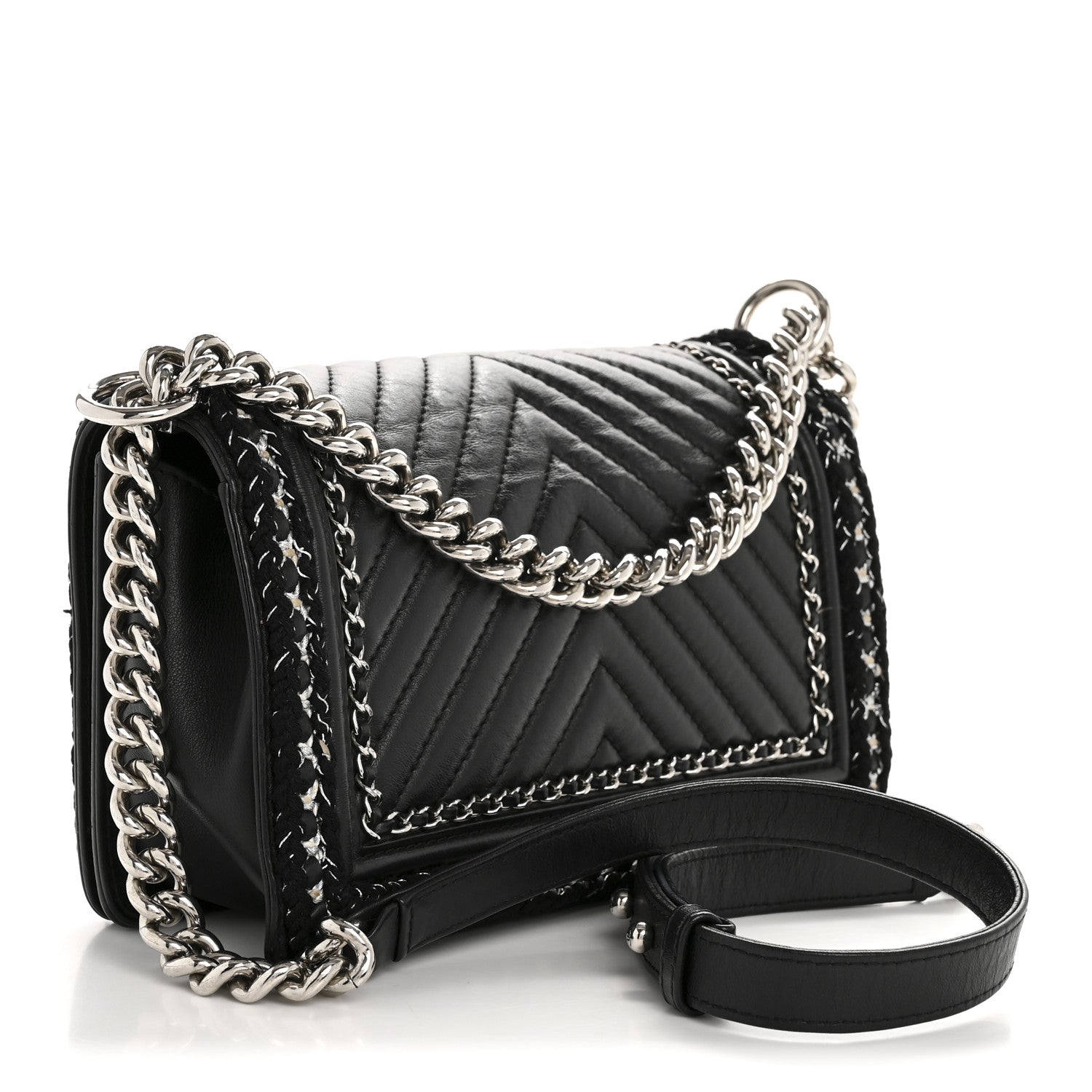 Calfskin Chevron Tweed Medium Boy Flap Black