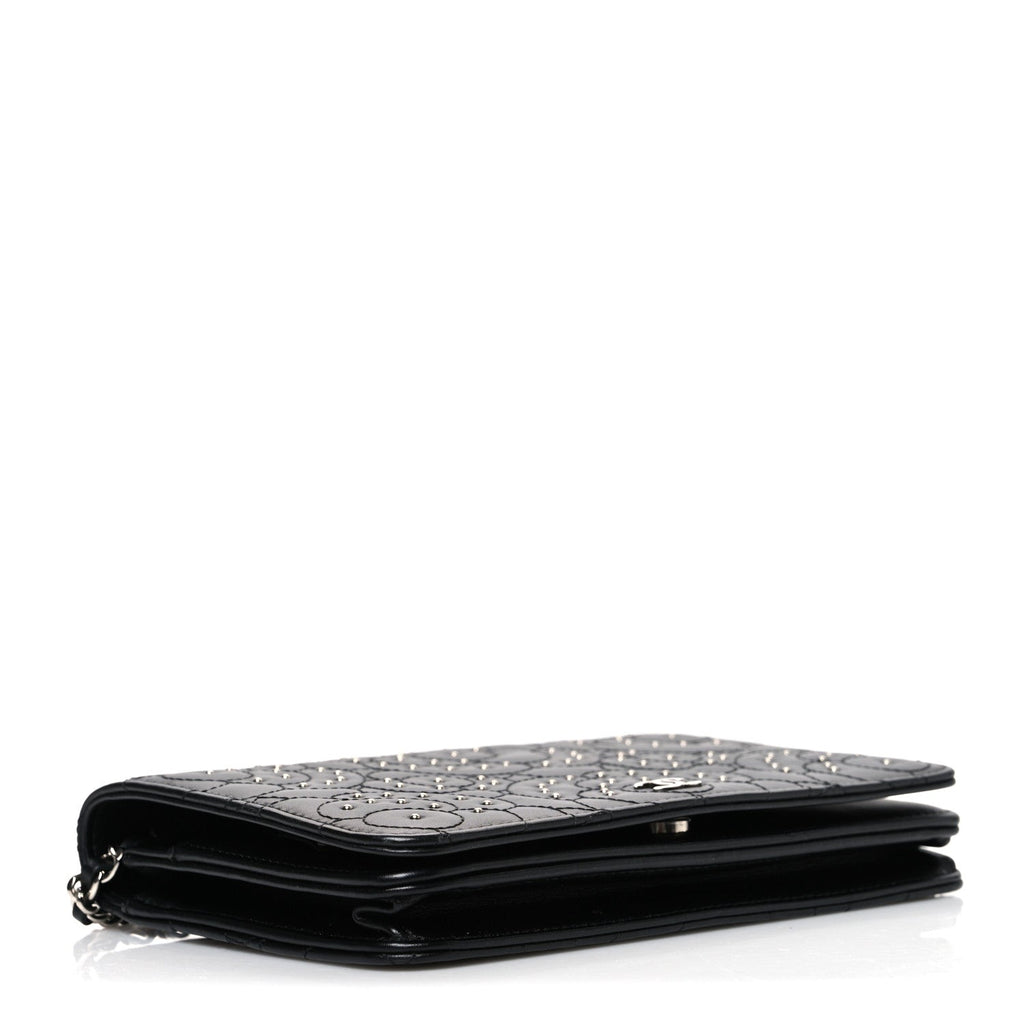 Lambskin Camellia Studded Wallet on Chain WOC Black