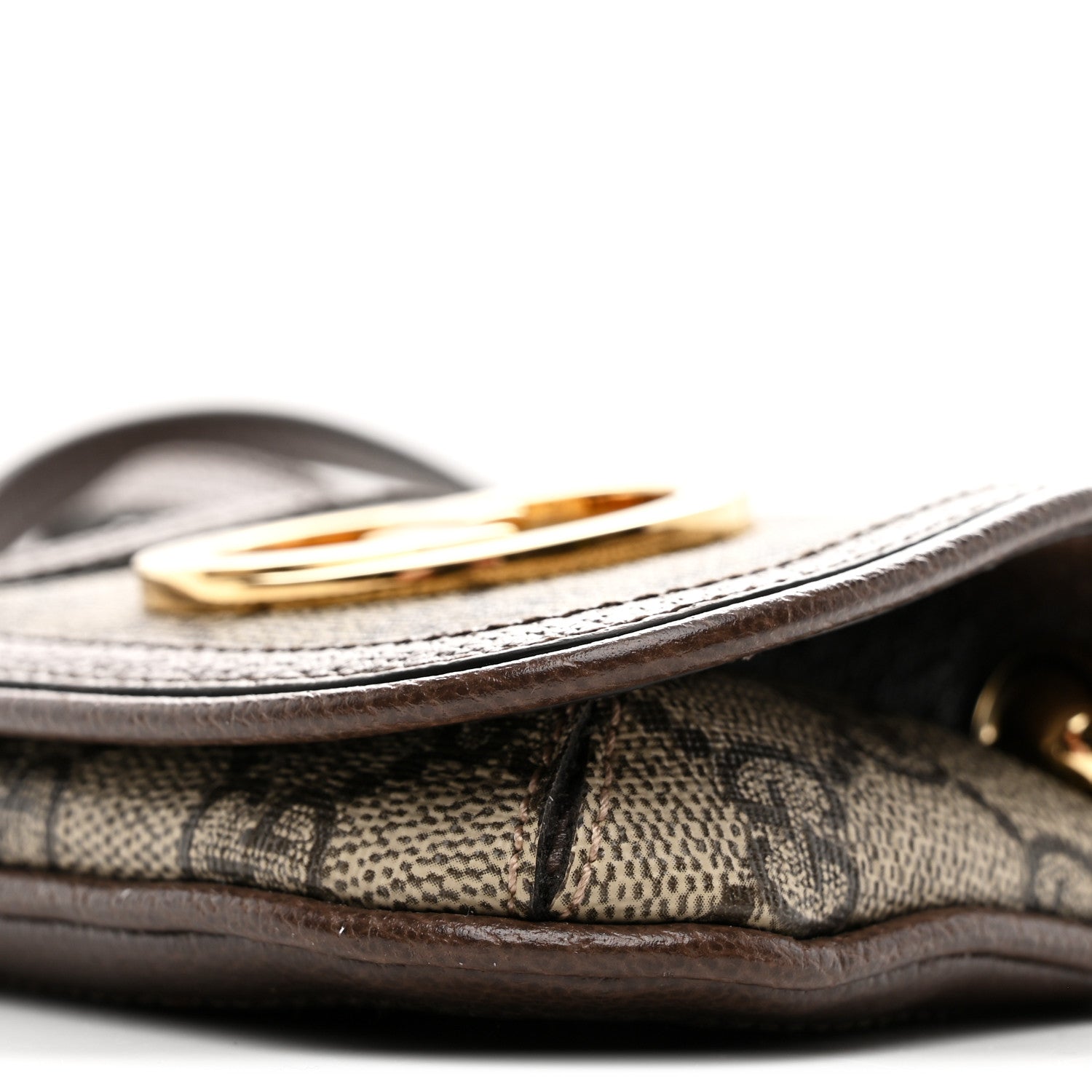 GG Supreme Monogram Textured Dollar Calfskin Blondie Card Case Wallet with Strap Beige Ebony New Acero