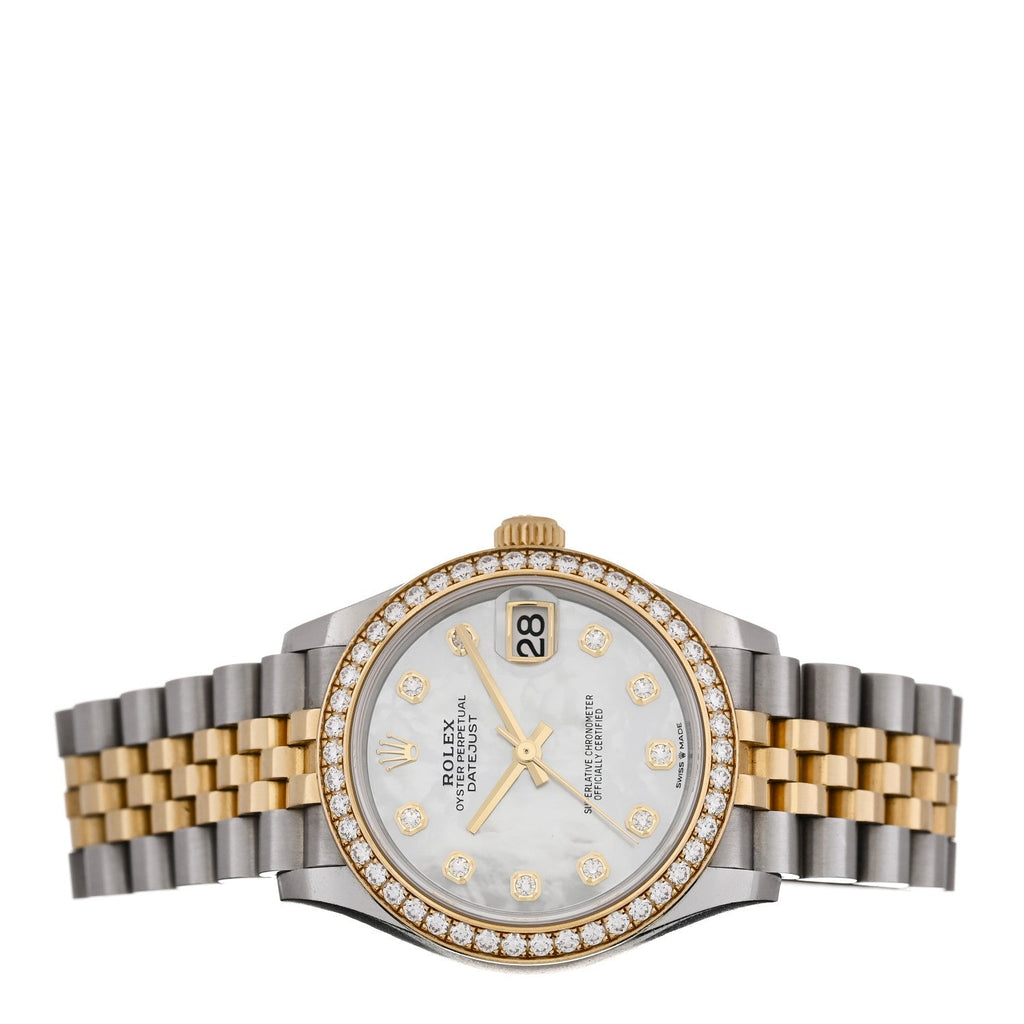 Stainless Steel 18K Yellow Gold Diamond Bezel Mother of Pearl 31mm Oyster Perpetual Datejust Watch 278383RBR