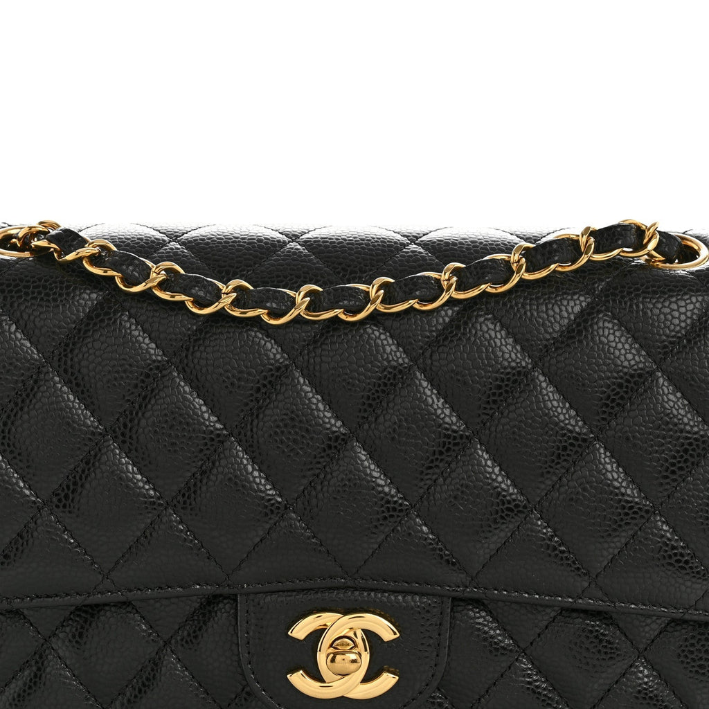 Caviar Quilted Medium Double Flap Black