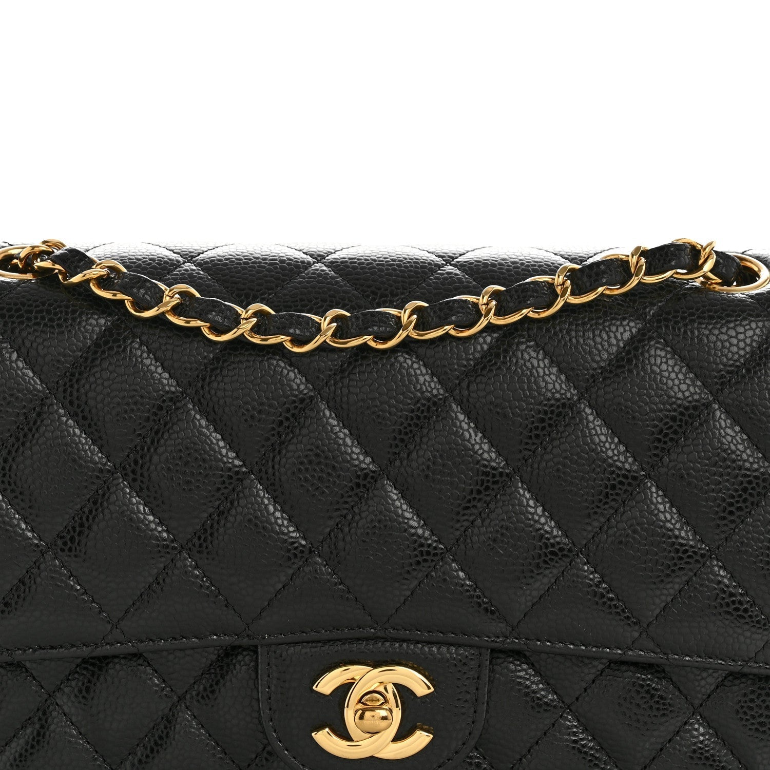 Caviar Quilted Medium Double Flap Black