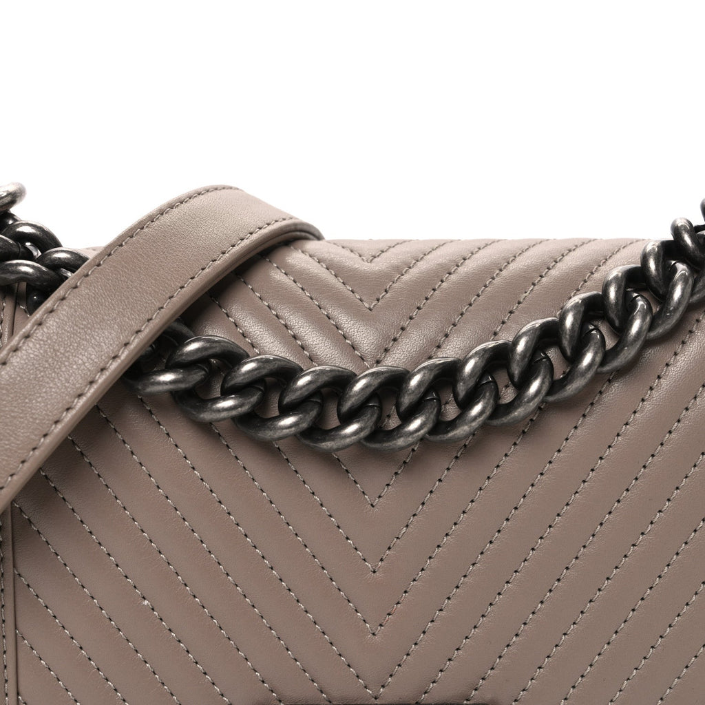 Calfskin Chevron Quilted Small Boy Flap Dark Beige