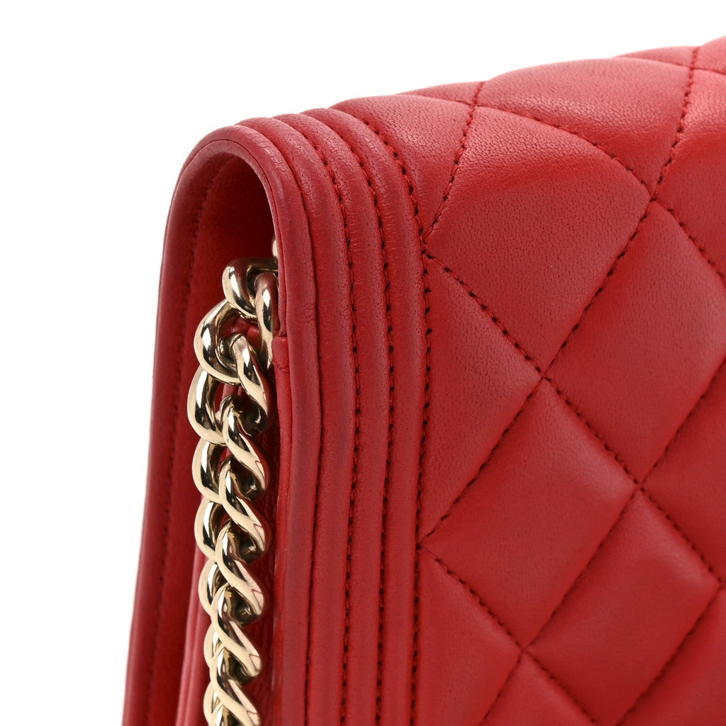 Lambskin Quilted Boy Wallet On Chain WOC Red