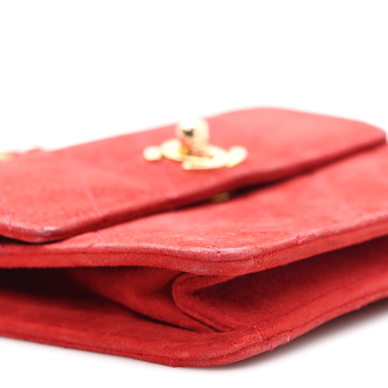 Suede Quilted Mini Square Flap Red