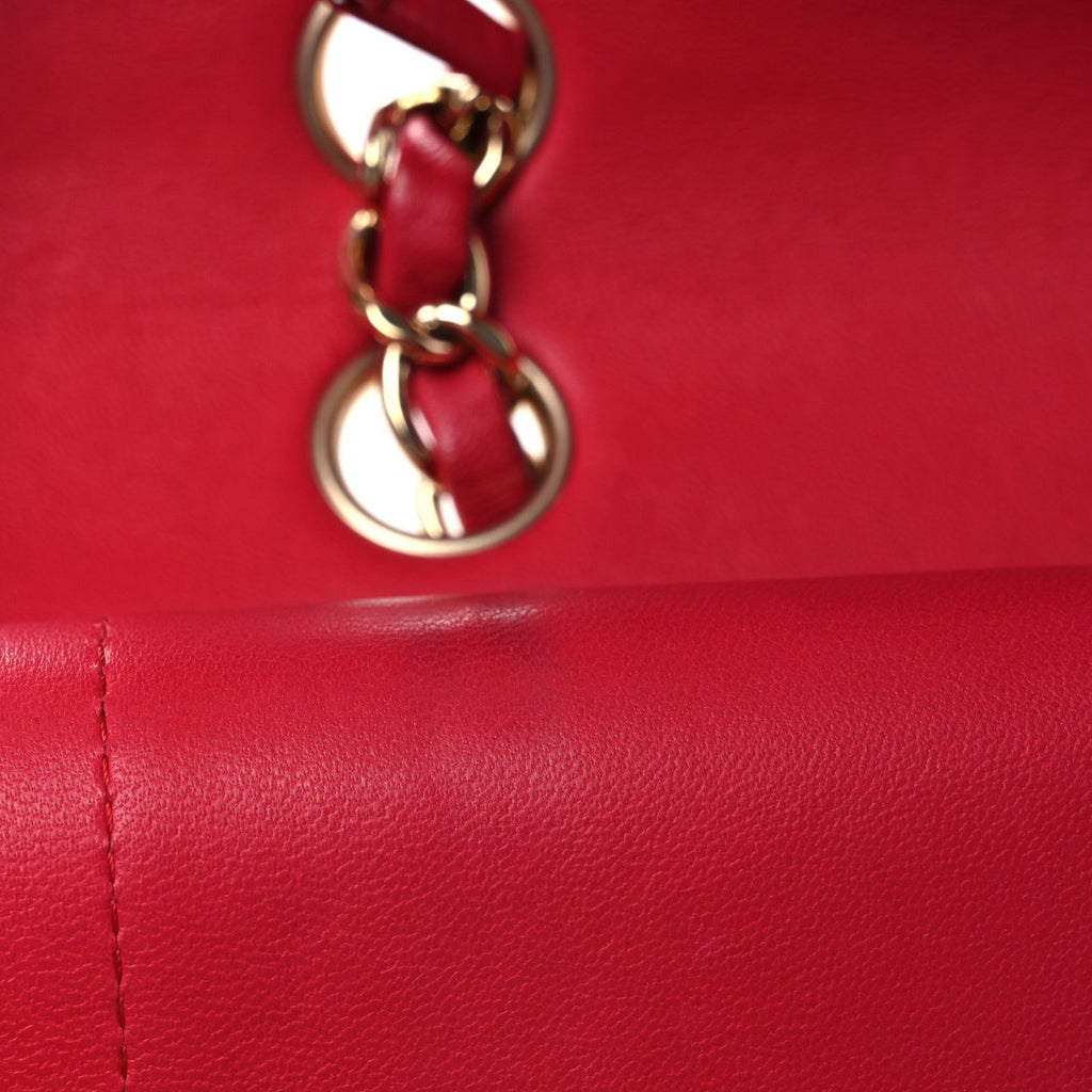 Lambskin Quilted Medium Double Flap Red