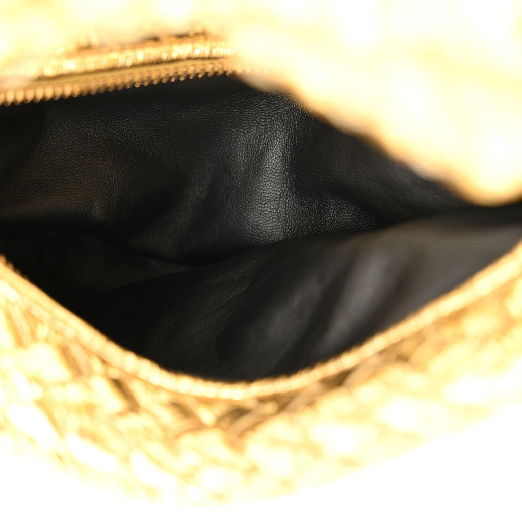 Laminated Calfskin Pressed Intreccio Mini Jodie Gold