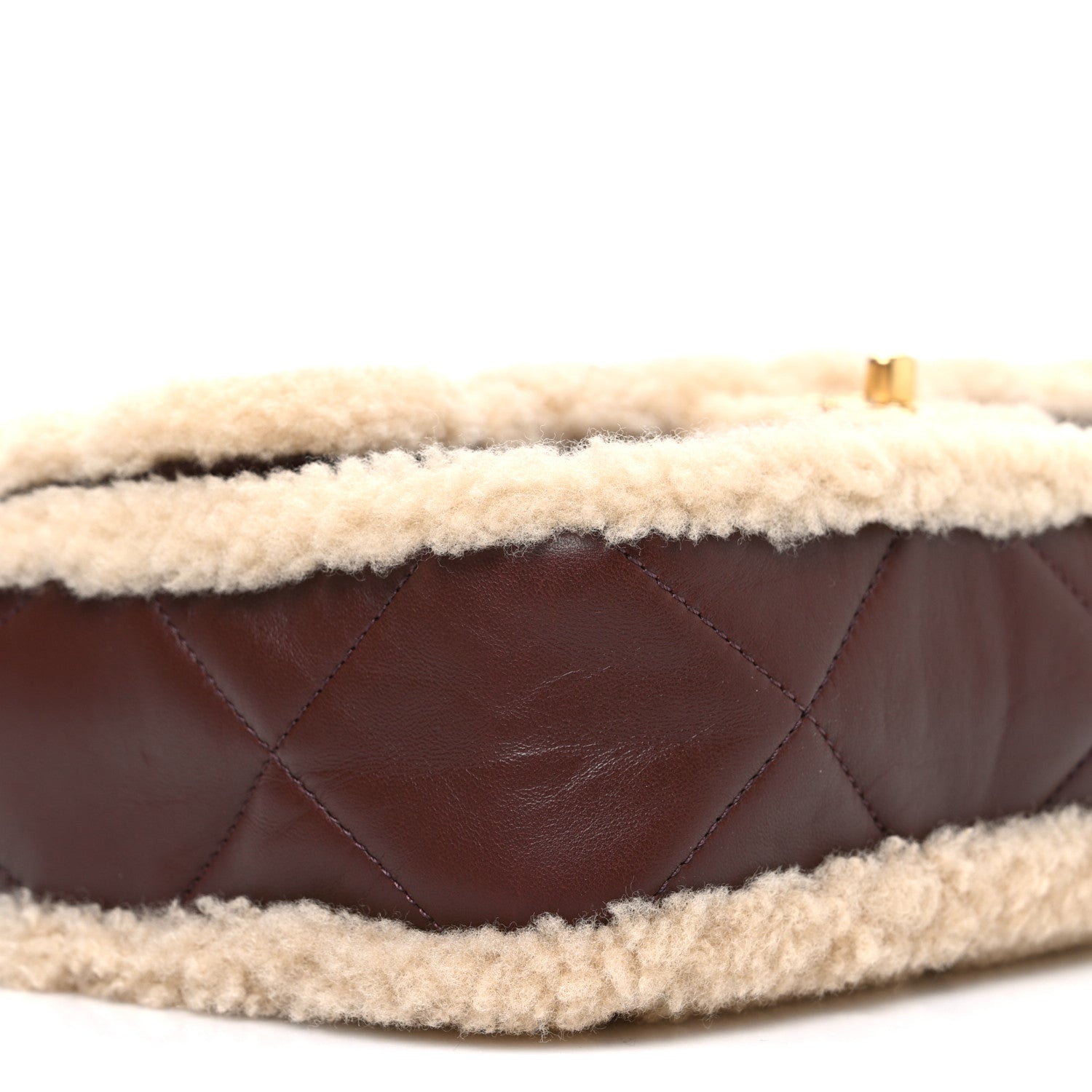 Shearling Lambskin Quilted Furry Coco Flap Dark Brown Beige