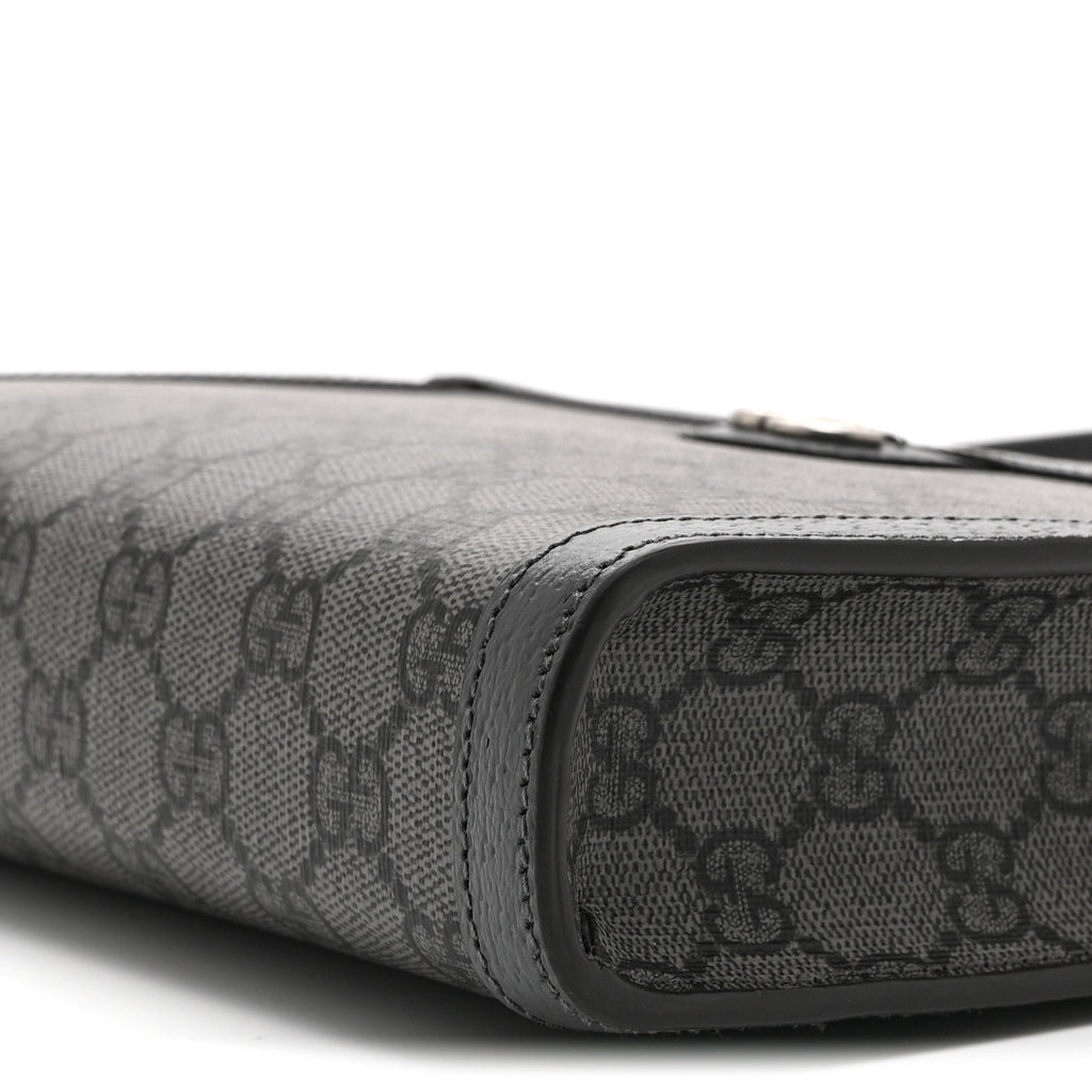 GG Supreme Monogram Textured Dollar Calfskin Web Small Ophidia Shoulder Bag  Grey Black Graphite Grey