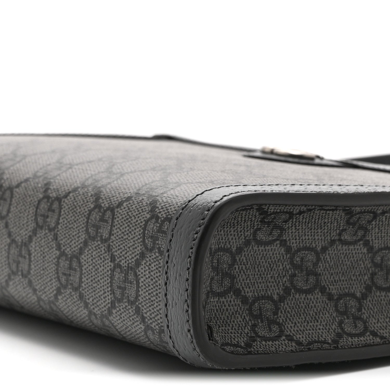 GG Supreme Monogram Textured Dollar Calfskin Web Small Ophidia Shoulder Bag  Grey Black Graphite Grey