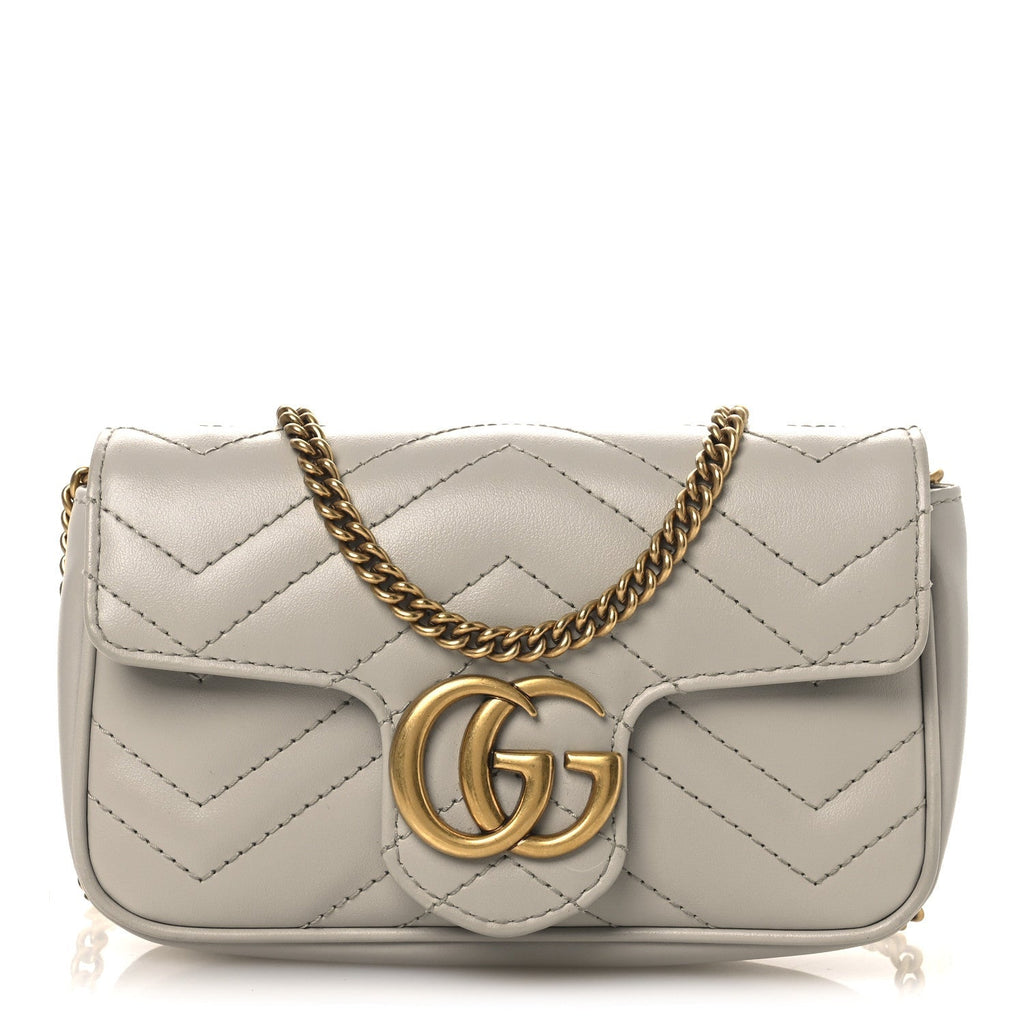 Calfskin Matelasse Super Mini GG Marmont Shoulder Bag Grey