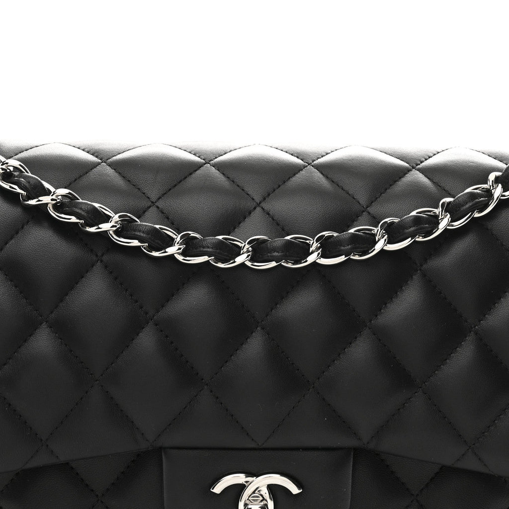 Lambskin Quilted Jumbo Double Flap Black