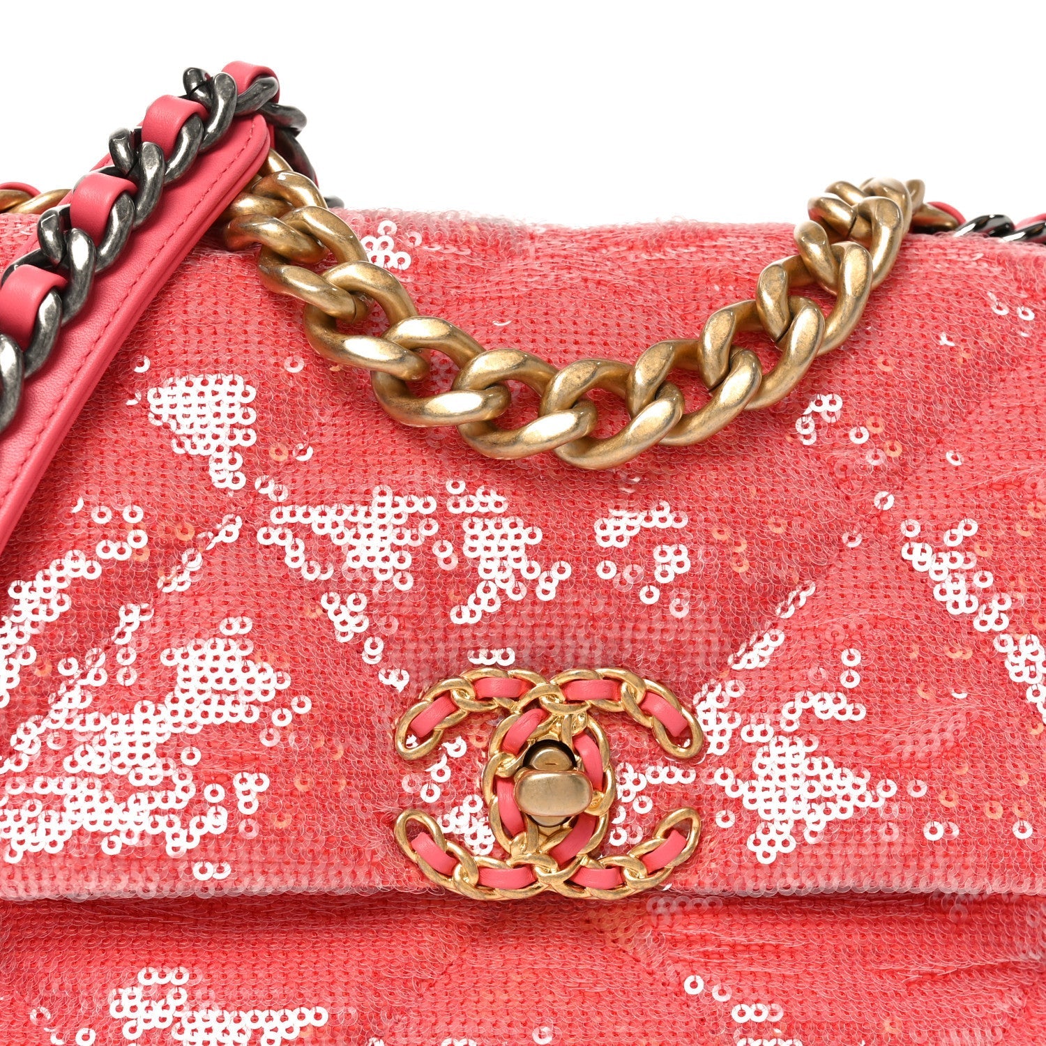 Sequin Quilted Medium Chanel 19 Flap Coral